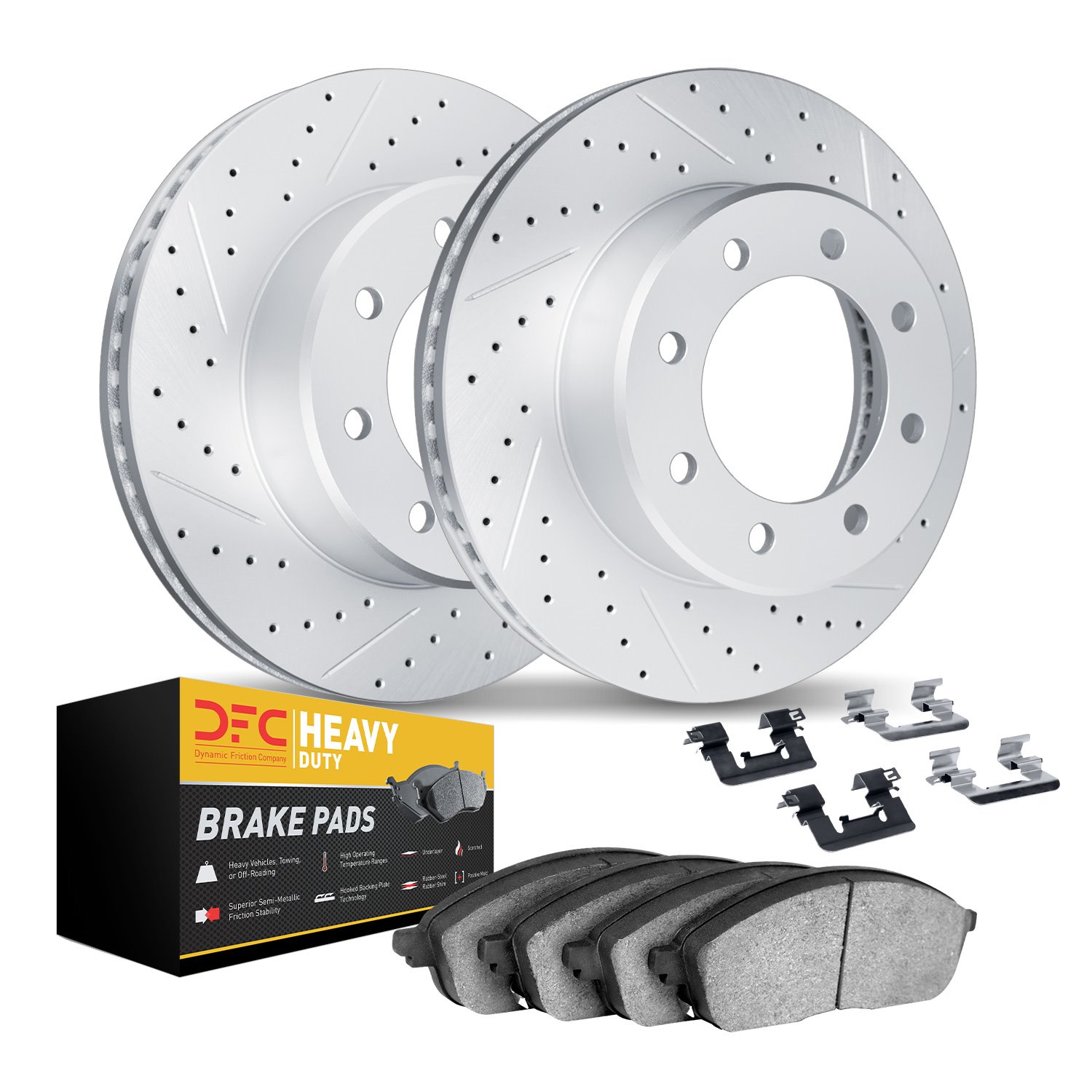2212-40050 Geoperformance Drilled/Slotted Rotors w/Heavy-Duty Pads Kit & Hardware, 2000-2002 Mopar, Position: Front