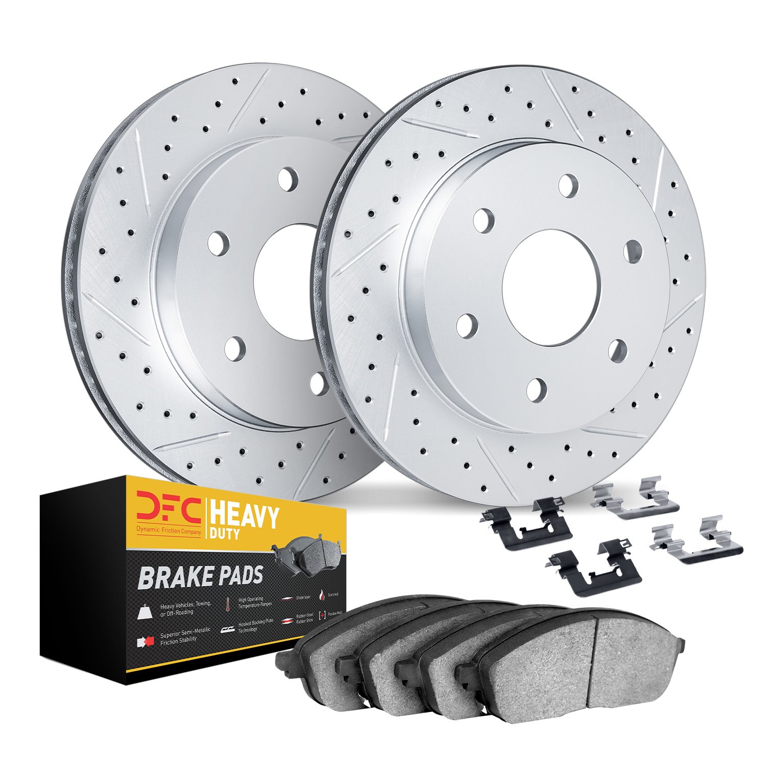 2212-40059 Geoperformance Drilled/Slotted Rotors w/Heavy-Duty Pads Kit & Hardware, 2003-2004 Mopar, Position: Front