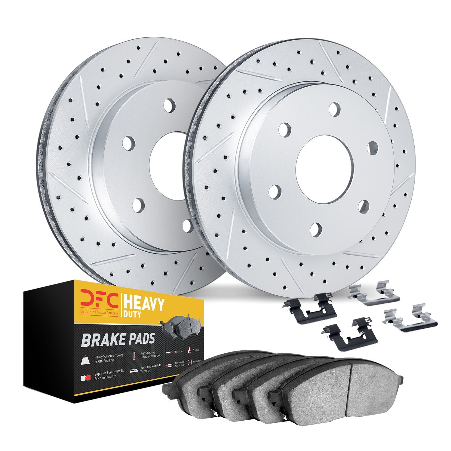 2212-40061 Geoperformance Drilled/Slotted Rotors w/Heavy-Duty Pads Kit & Hardware, 2003-2003 Mopar, Position: Front