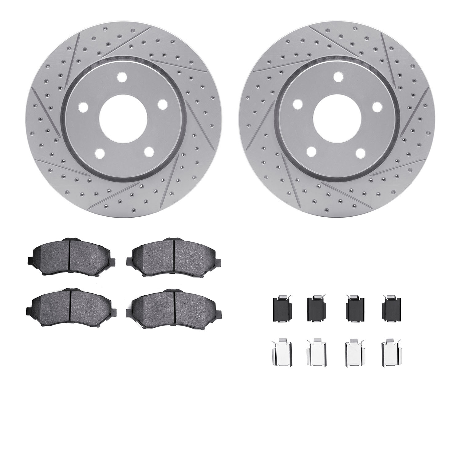 2212-40069 Geoperformance Drilled/Slotted Rotors w/Heavy-Duty Pads Kit & Hardware, 2008-2016 Multiple Makes/Models, Position: Fr