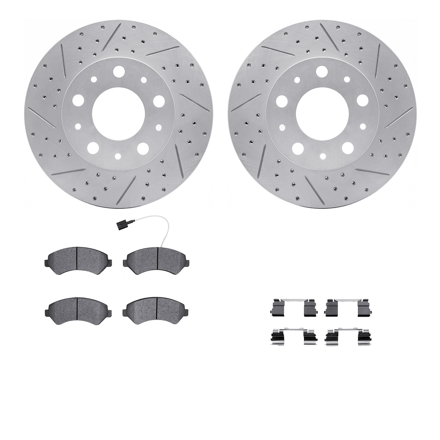 2212-40079 Geoperformance Drilled/Slotted Rotors w/Heavy-Duty Pads Kit & Hardware, Fits Select Mopar, Position: Front