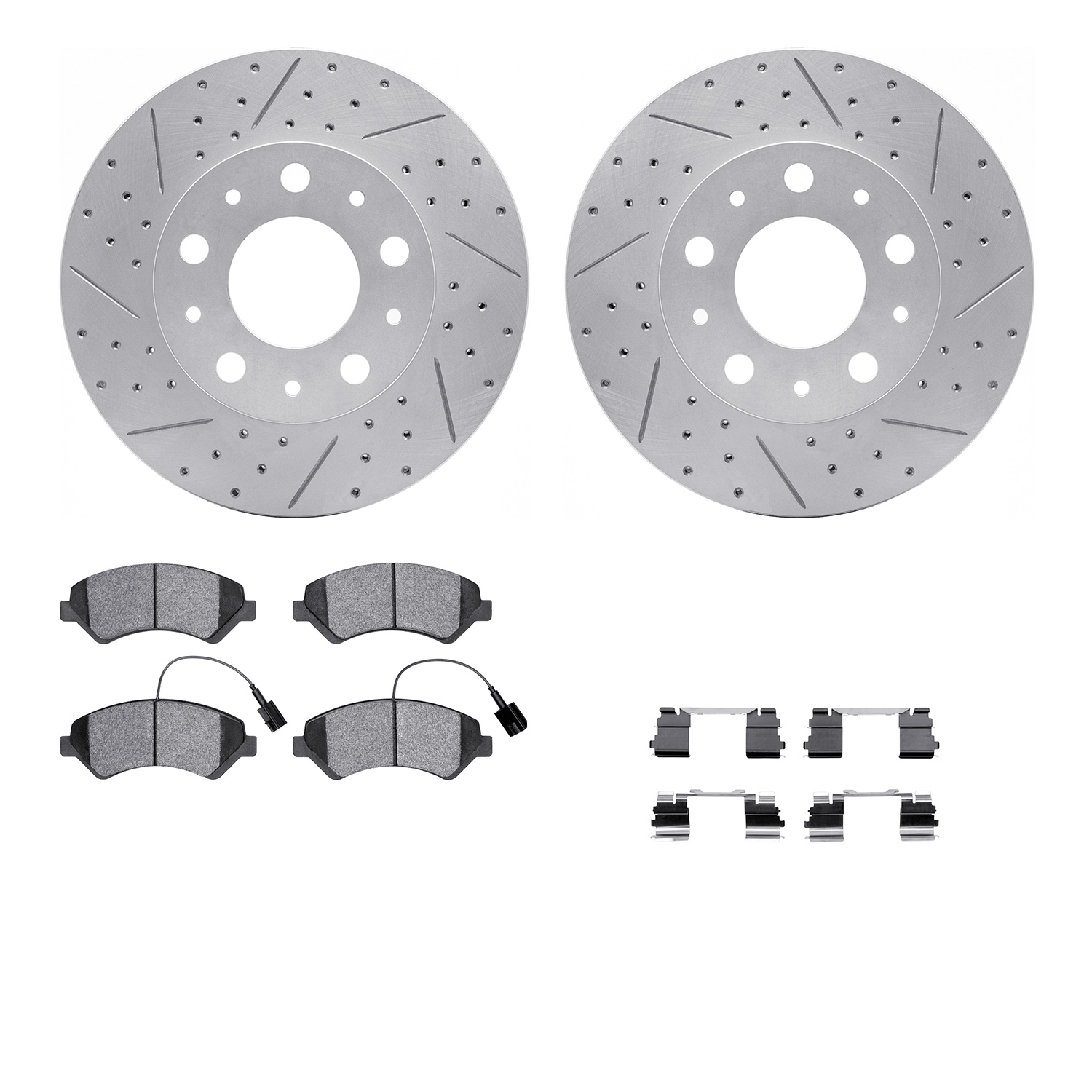 2212-40080 Geoperformance Drilled/Slotted Rotors w/Heavy-Duty Pads Kit & Hardware, 2014-2021 Mopar, Position: Front