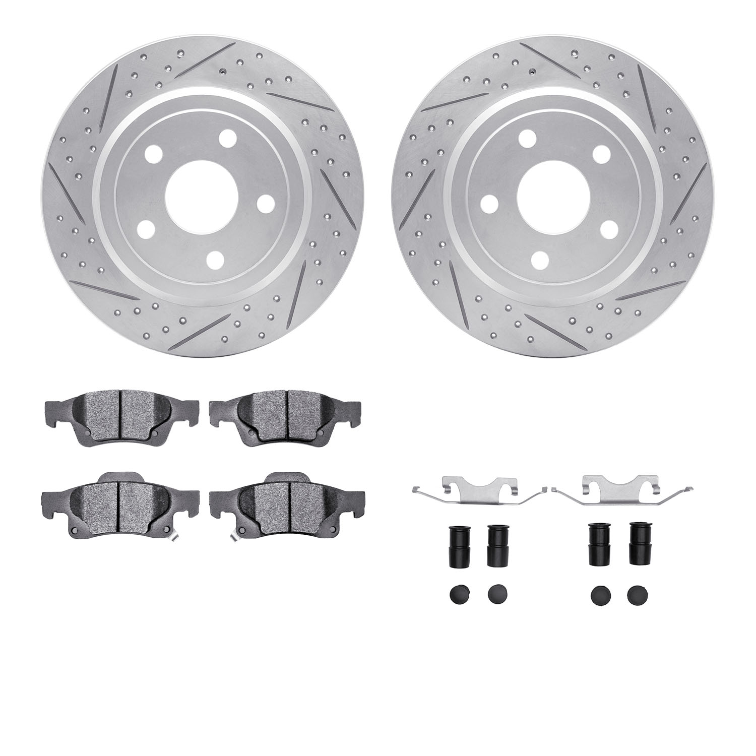 2212-42001 Geoperformance Drilled/Slotted Rotors w/Heavy-Duty Pads Kit & Hardware, Fits Select Mopar, Position: Rear
