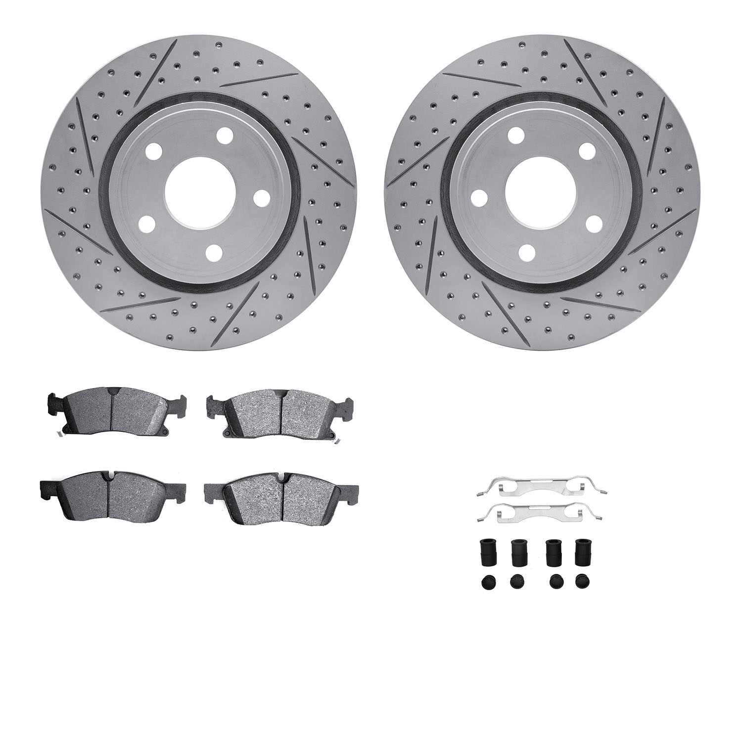 2212-42002 Geoperformance Drilled/Slotted Rotors w/Heavy-Duty Pads Kit & Hardware, Fits Select Mopar, Position: Front
