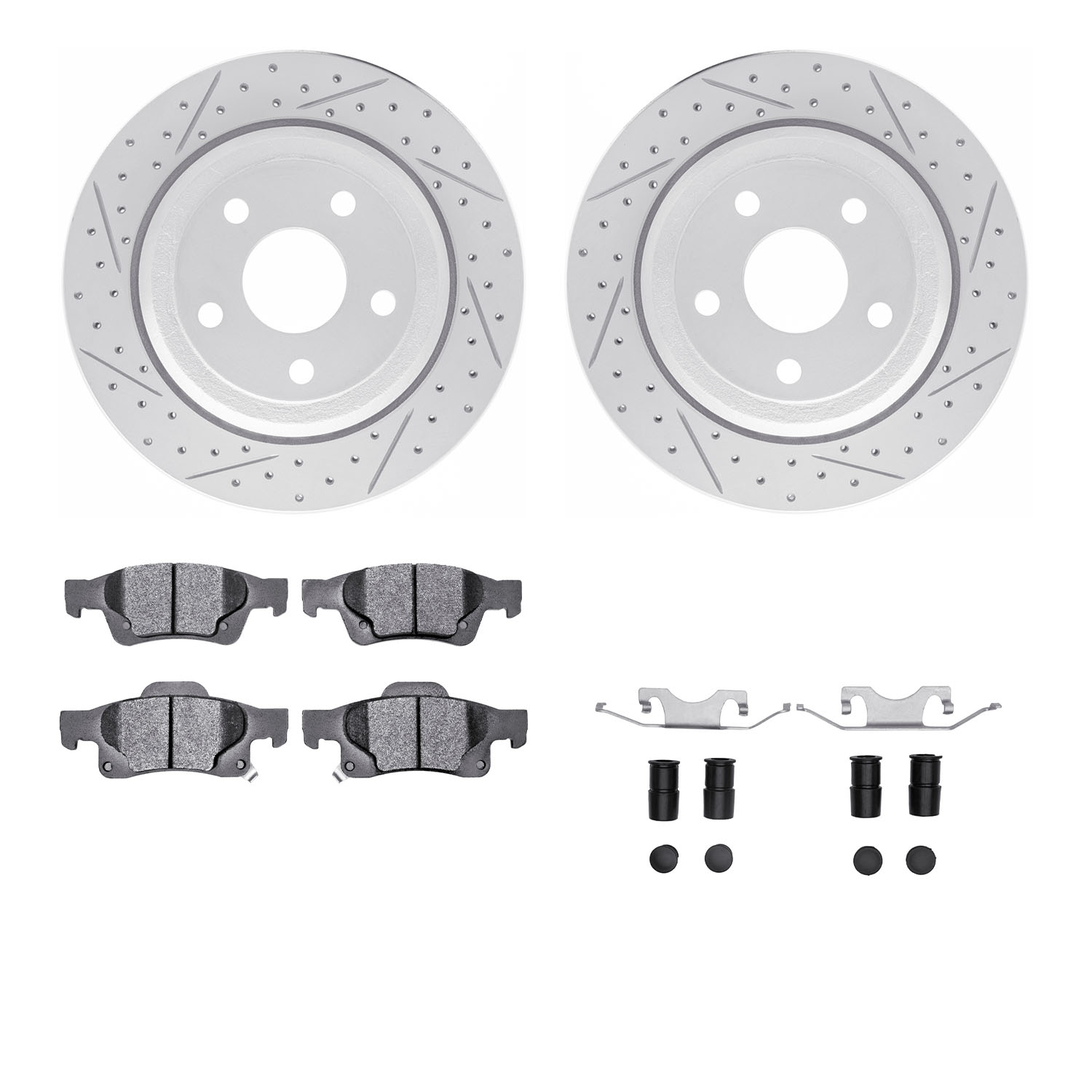 2212-42003 Geoperformance Drilled/Slotted Rotors w/Heavy-Duty Pads Kit & Hardware, Fits Select Mopar, Position: Rear