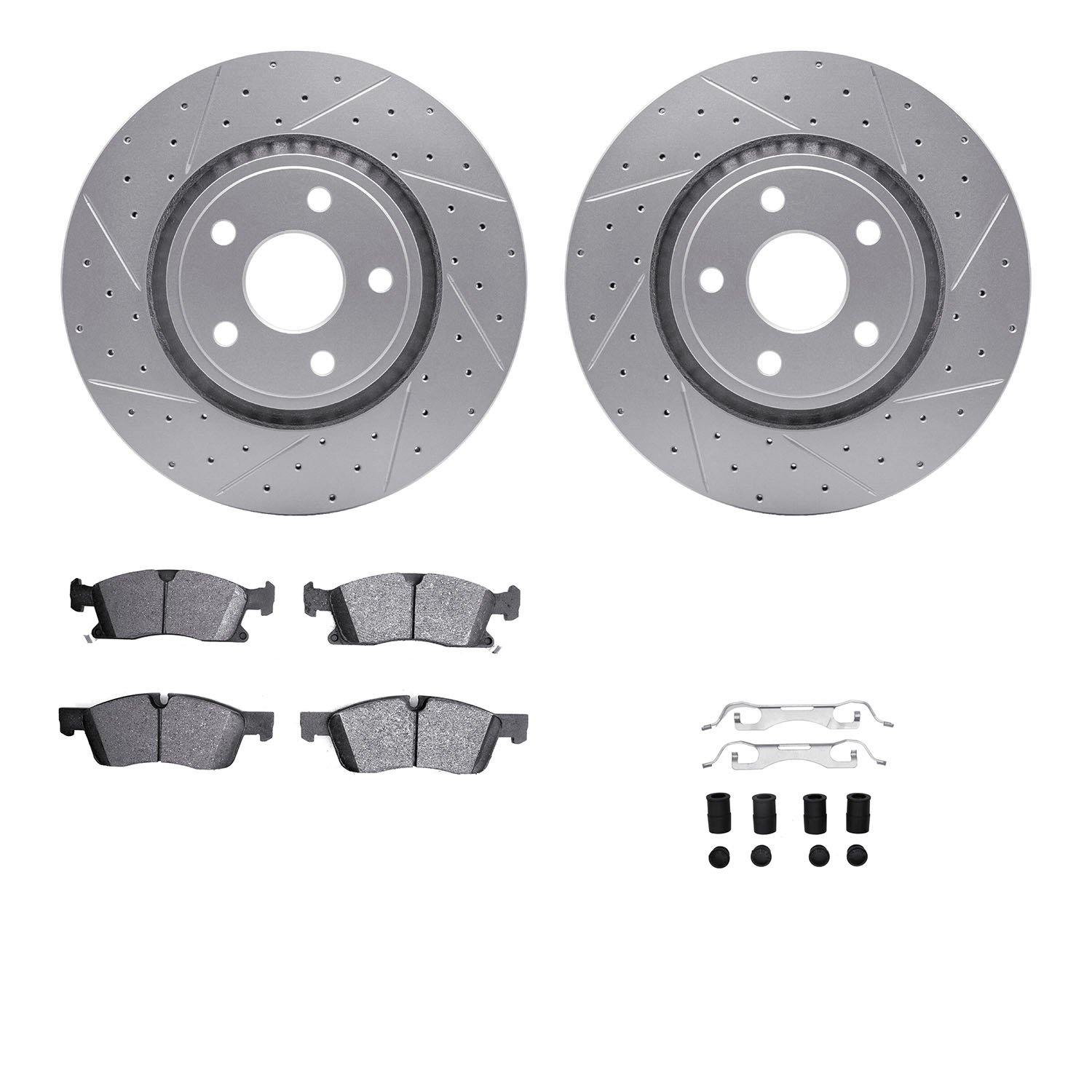 2212-42004 Geoperformance Drilled/Slotted Rotors w/Heavy-Duty Pads Kit & Hardware, Fits Select Mopar, Position: Front
