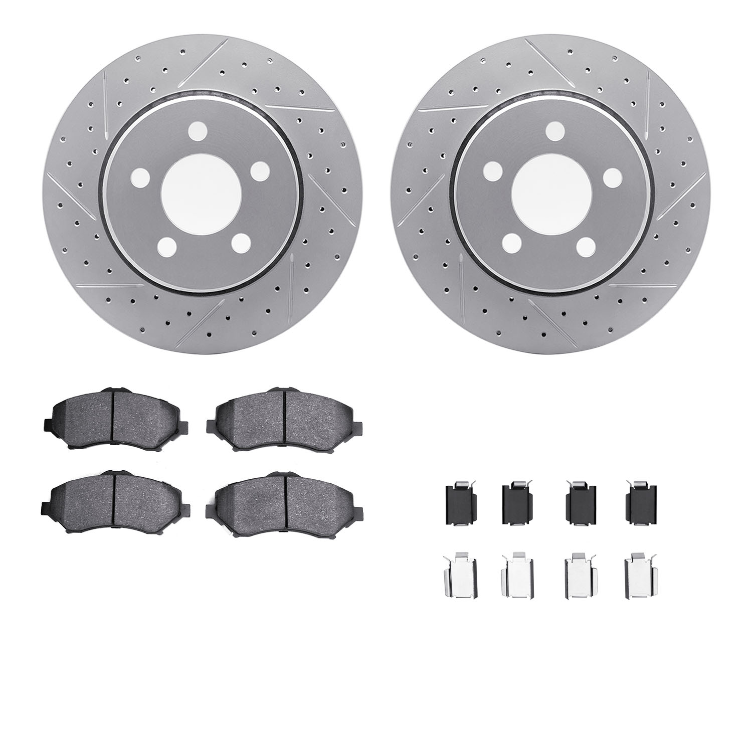 2212-42028 Geoperformance Drilled/Slotted Rotors w/Heavy-Duty Pads Kit & Hardware, 2007-2012 Mopar, Position: Front