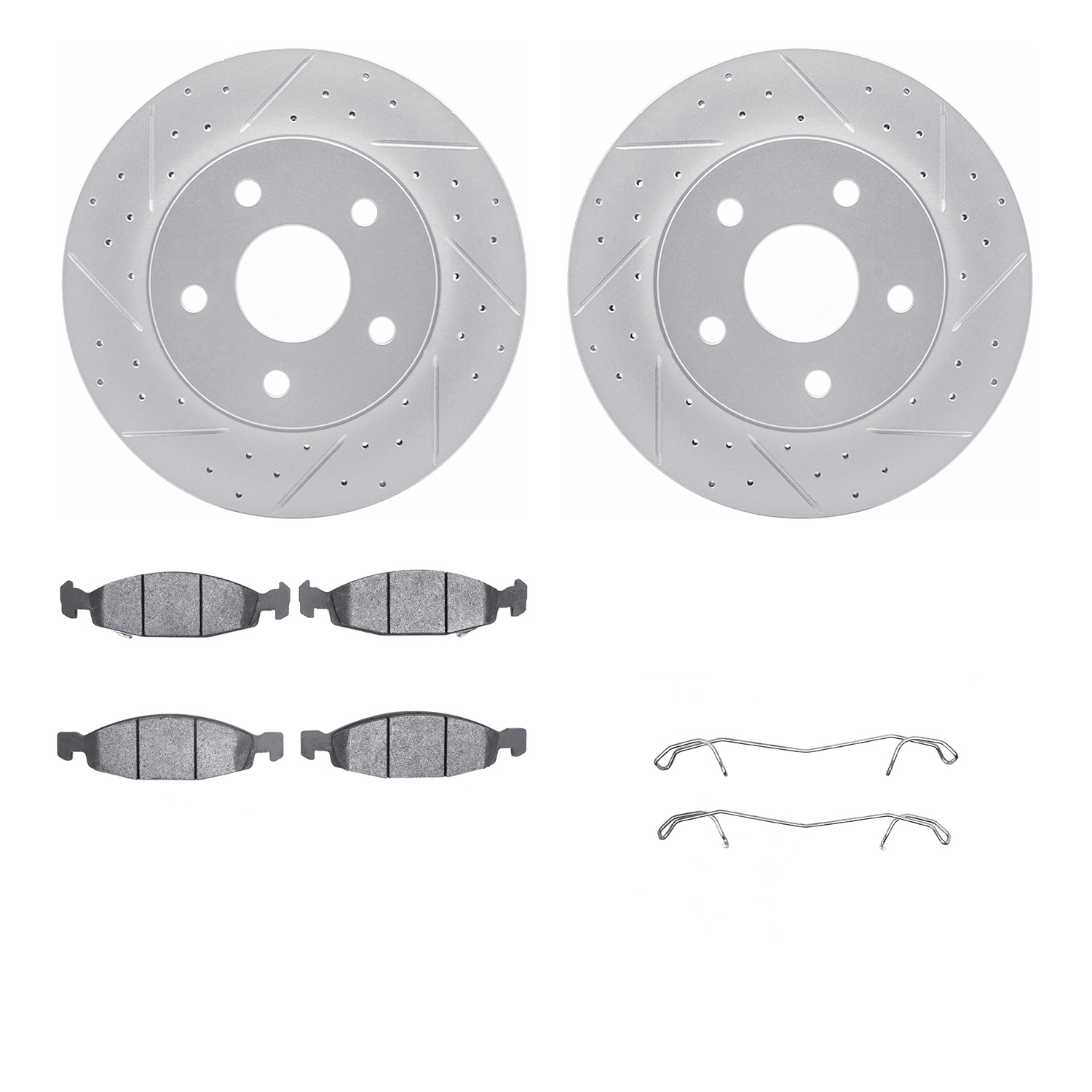 2212-42037 Geoperformance Drilled/Slotted Rotors w/Heavy-Duty Pads Kit & Hardware, 1999-2002 Mopar, Position: Front