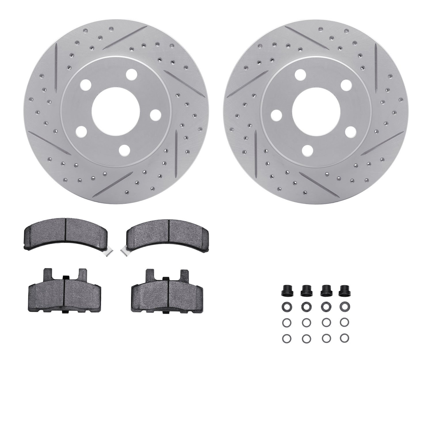 2212-47011 Geoperformance Drilled/Slotted Rotors w/Heavy-Duty Pads Kit & Hardware, 1990-1993 GM, Position: Front