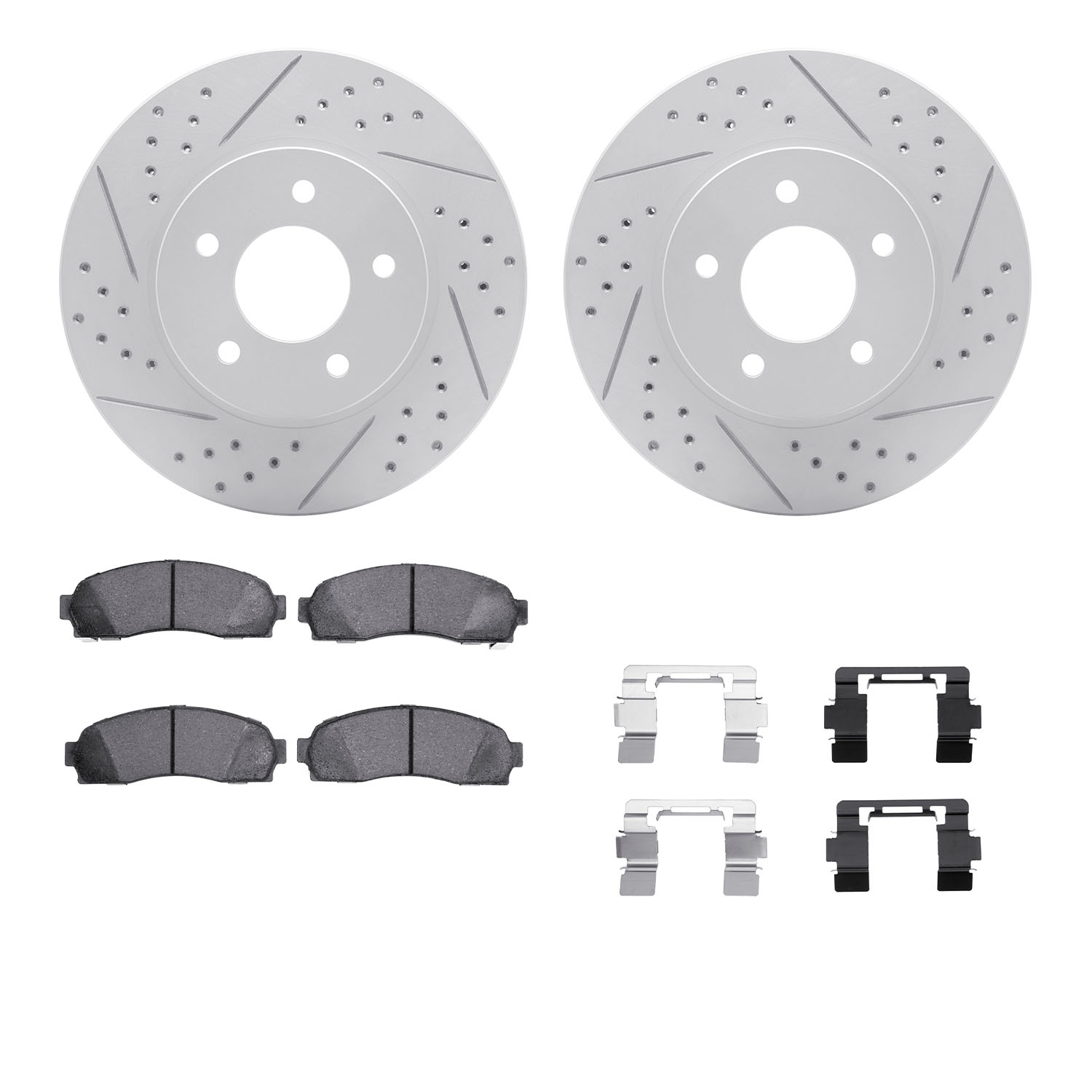 2212-47051 Geoperformance Drilled/Slotted Rotors w/Heavy-Duty Pads Kit & Hardware, 2002-2007 GM, Position: Front