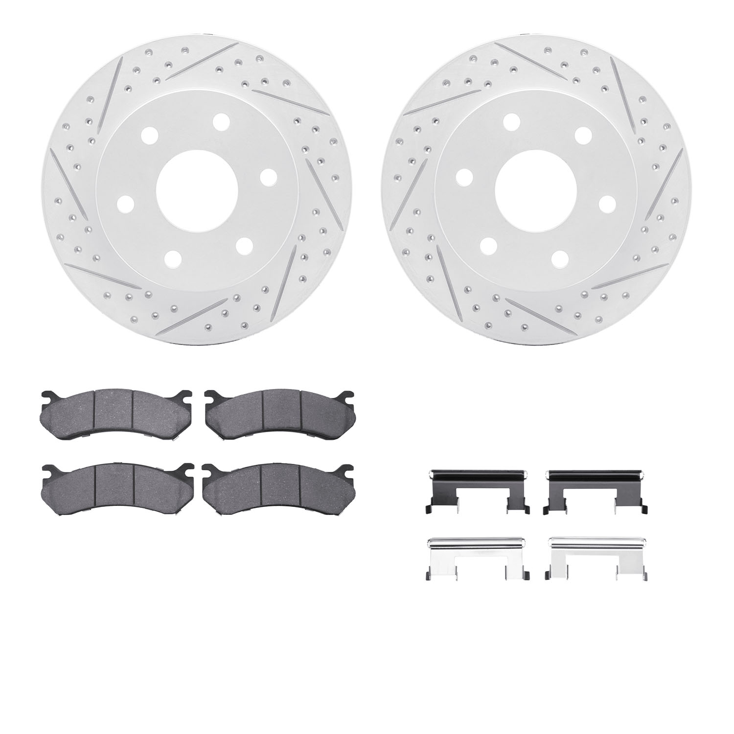 2212-48008 Geoperformance Drilled/Slotted Rotors w/Heavy-Duty Pads Kit & Hardware, 1999-2008 GM, Position: Front