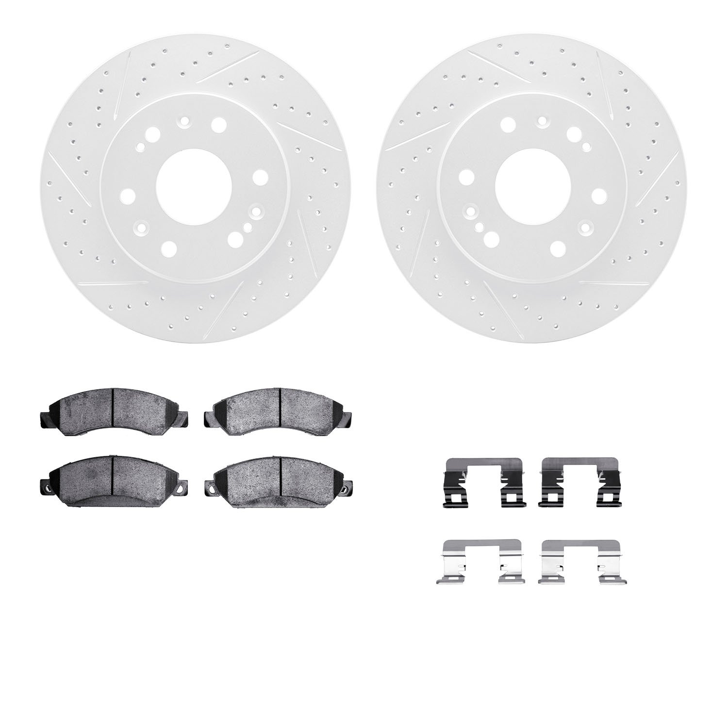 2212-48042 Geoperformance Drilled/Slotted Rotors w/Heavy-Duty Pads Kit & Hardware, 2005-2008 GM, Position: Front