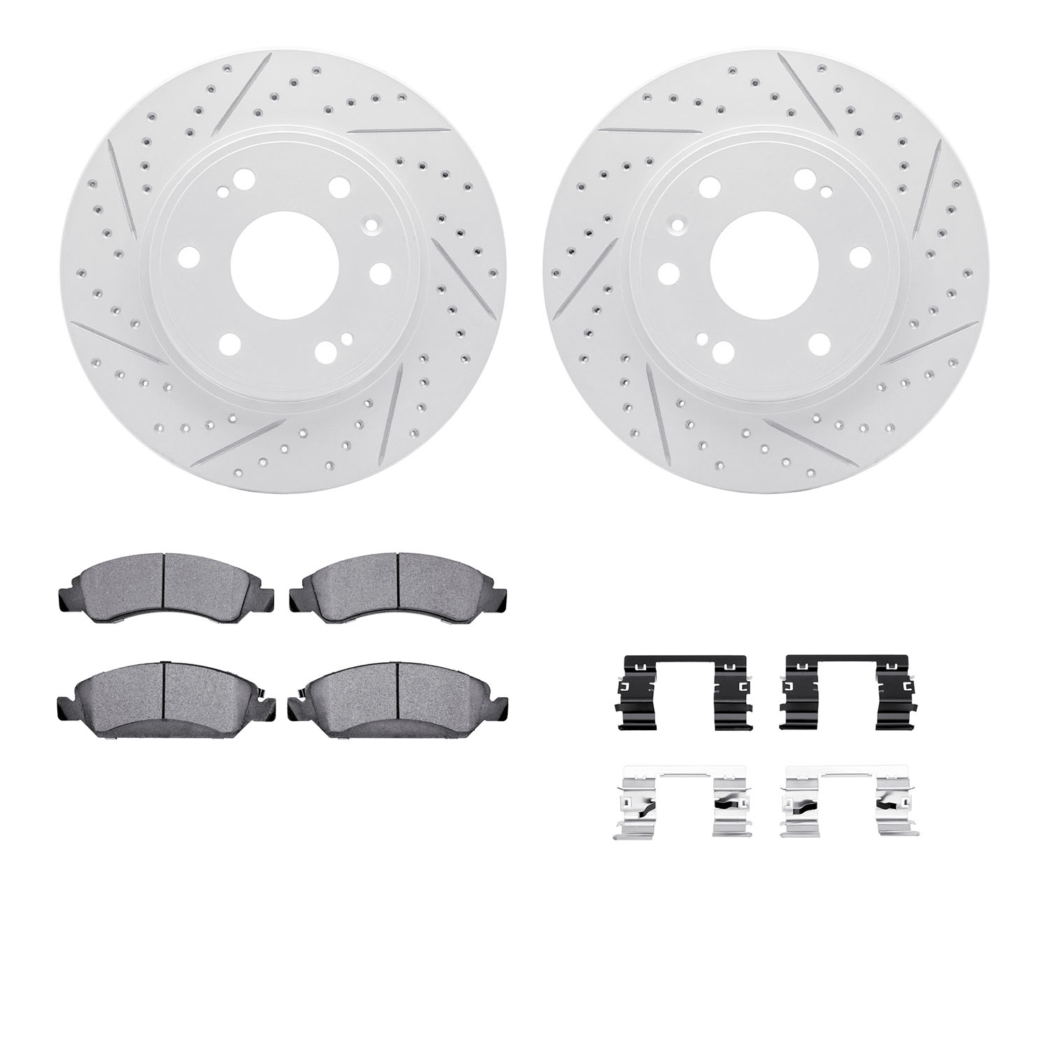 2212-48082 Geoperformance Drilled/Slotted Rotors w/Heavy-Duty Pads Kit & Hardware, 2009-2020 GM, Position: Front