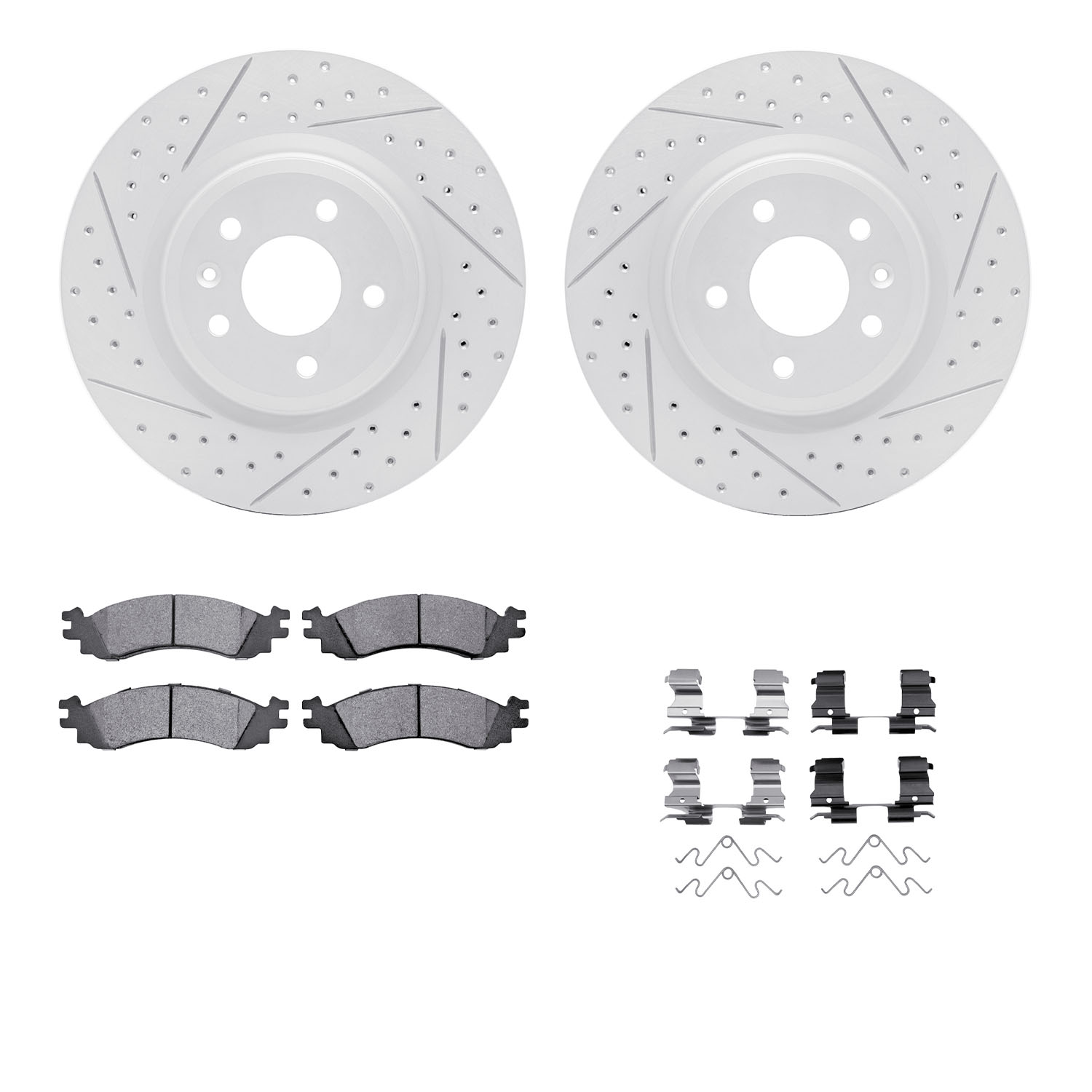 2212-54001 Geoperformance Drilled/Slotted Rotors w/Heavy-Duty Pads Kit & Hardware, 2010-2010 Ford/Lincoln/Mercury/Mazda, Positio