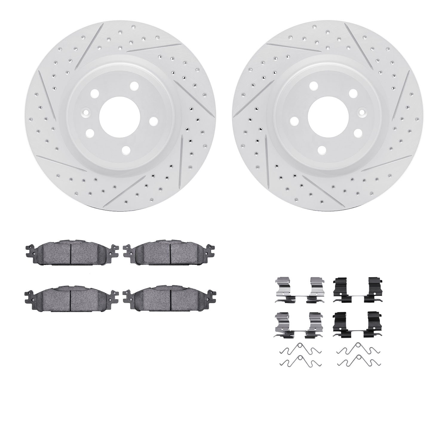 2212-54002 Geoperformance Drilled/Slotted Rotors w/Heavy-Duty Pads Kit & Hardware, 2009-2010 Ford/Lincoln/Mercury/Mazda, Positio