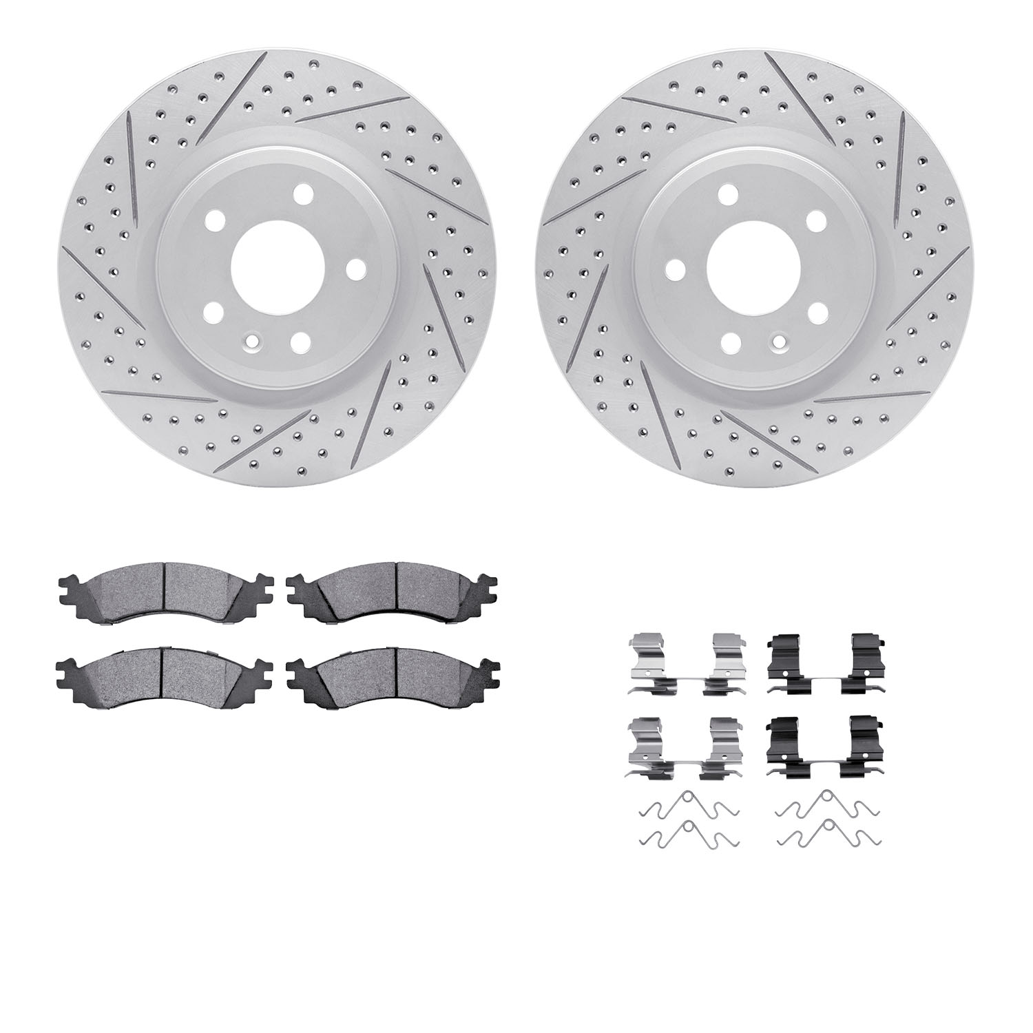 2212-54004 Geoperformance Drilled/Slotted Rotors w/Heavy-Duty Pads Kit & Hardware, 2011-2012 Ford/Lincoln/Mercury/Mazda, Positio