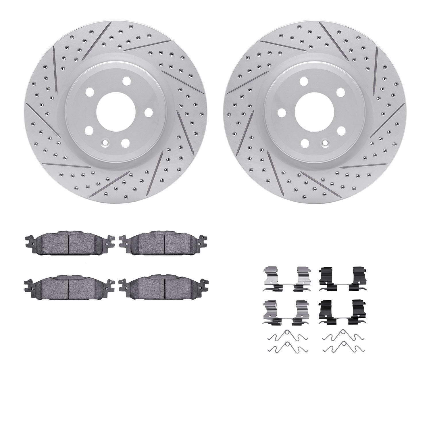 2212-54005 Geoperformance Drilled/Slotted Rotors w/Heavy-Duty Pads Kit & Hardware, 2011-2019 Ford/Lincoln/Mercury/Mazda, Positio