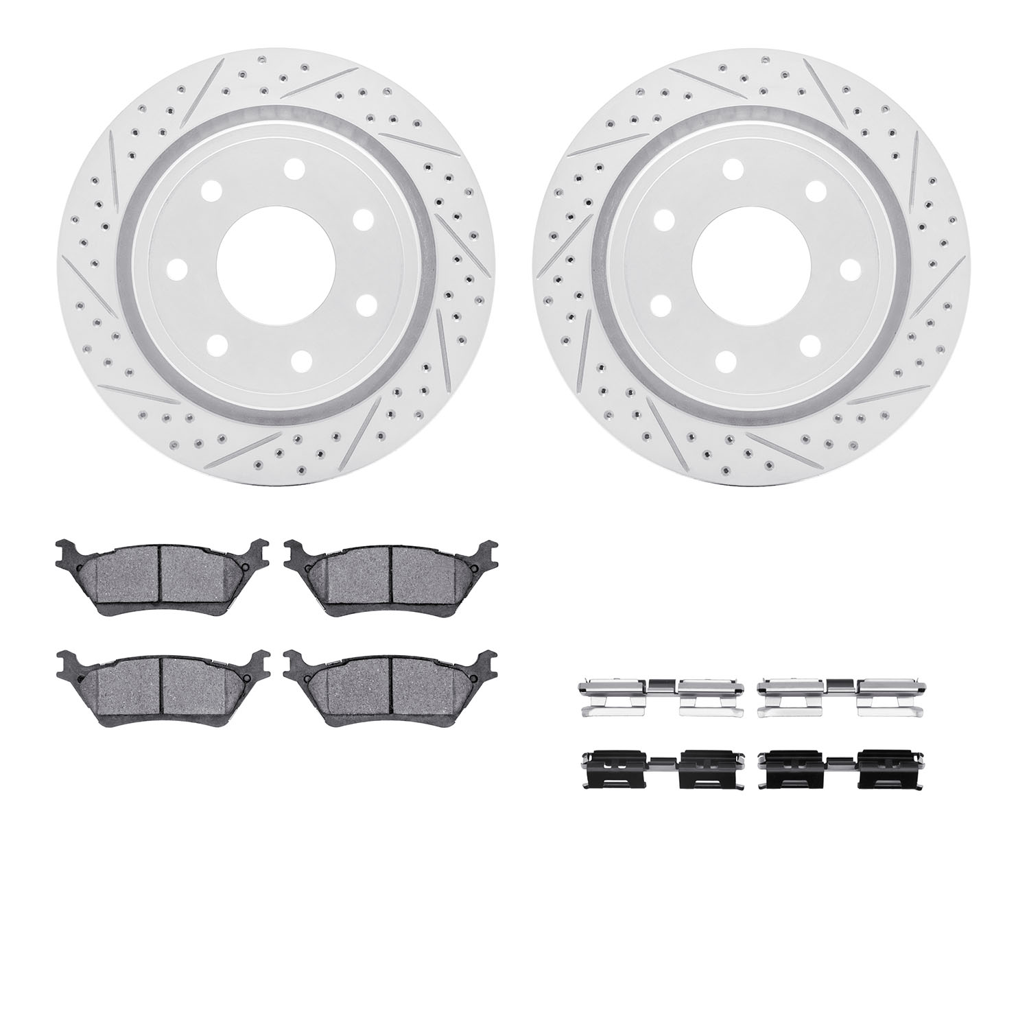 2212-54011 Geoperformance Drilled/Slotted Rotors w/Heavy-Duty Pads Kit & Hardware, 2012-2014 Ford/Lincoln/Mercury/Mazda, Positio