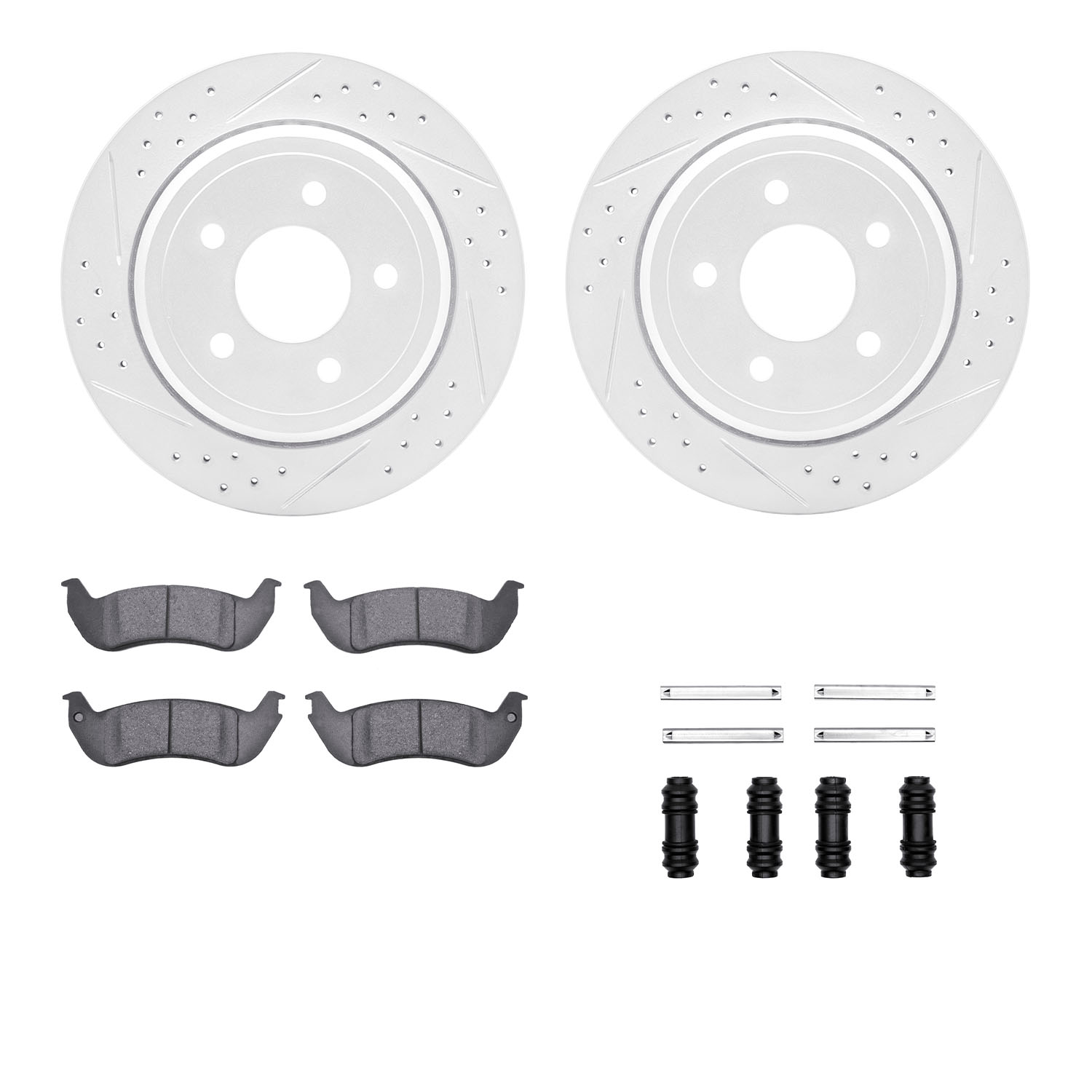 2212-56001 Geoperformance Drilled/Slotted Rotors w/Heavy-Duty Pads Kit & Hardware, 2003-2011 Ford/Lincoln/Mercury/Mazda, Positio