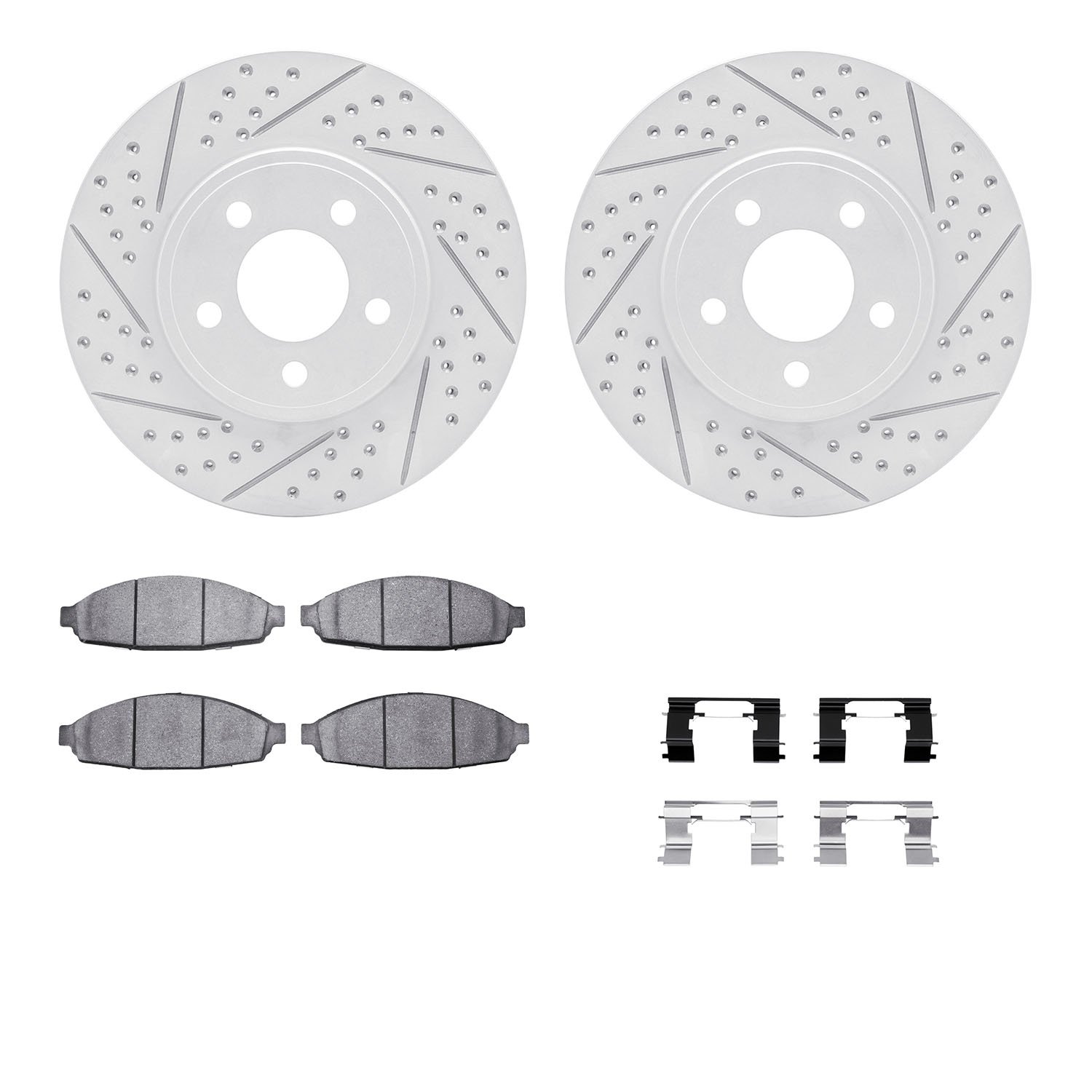 2212-56007 Geoperformance Drilled/Slotted Rotors w/Heavy-Duty Pads Kit & Hardware, 2003-2011 Ford/Lincoln/Mercury/Mazda, Positio