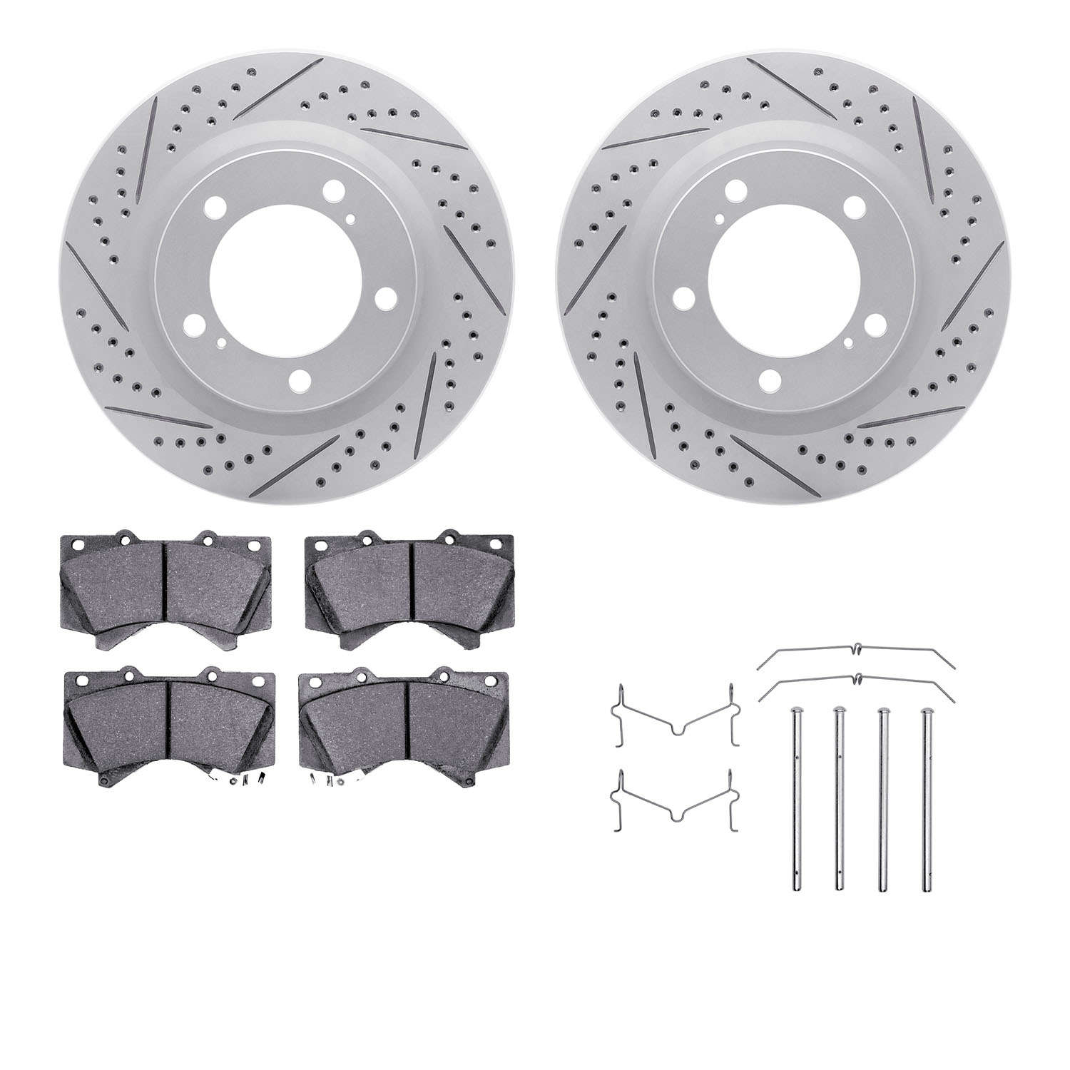 2212-76005 Geoperformance Drilled/Slotted Rotors w/Heavy-Duty Pads Kit & Hardware, Fits Select Lexus/Toyota/Scion, Position: Fro
