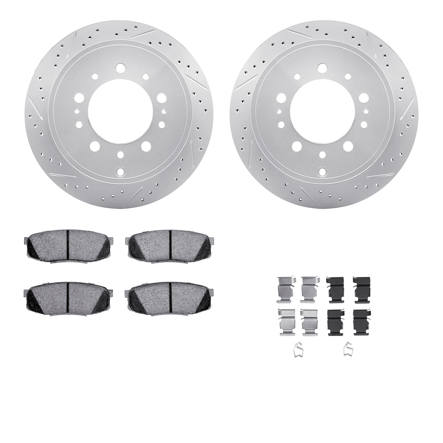 2212-76006 Geoperformance Drilled/Slotted Rotors w/Heavy-Duty Pads Kit & Hardware, Fits Select Lexus/Toyota/Scion, Position: Rea