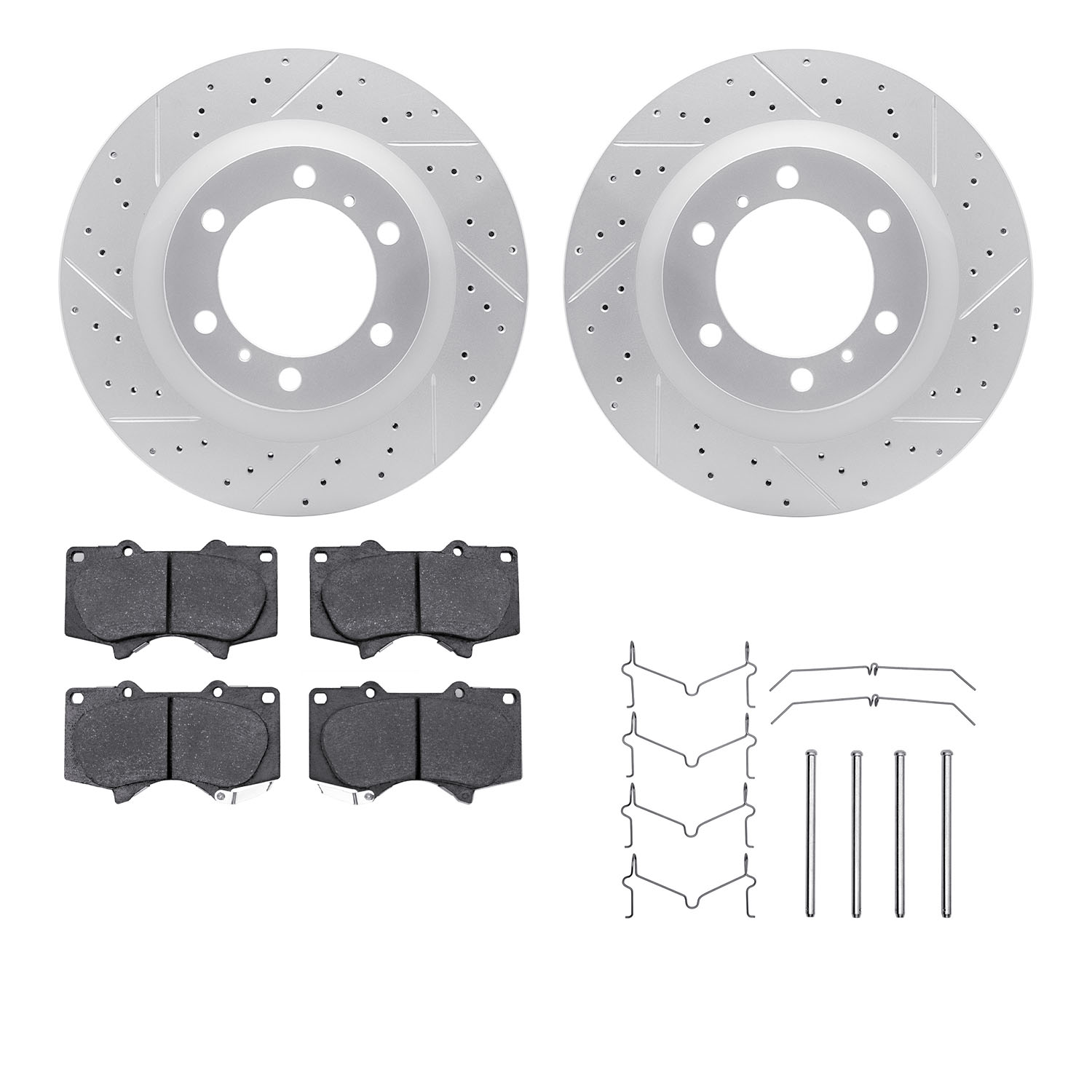 2212-76008 Geoperformance Drilled/Slotted Rotors w/Heavy-Duty Pads Kit & Hardware, Fits Select Lexus/Toyota/Scion, Position: Fro