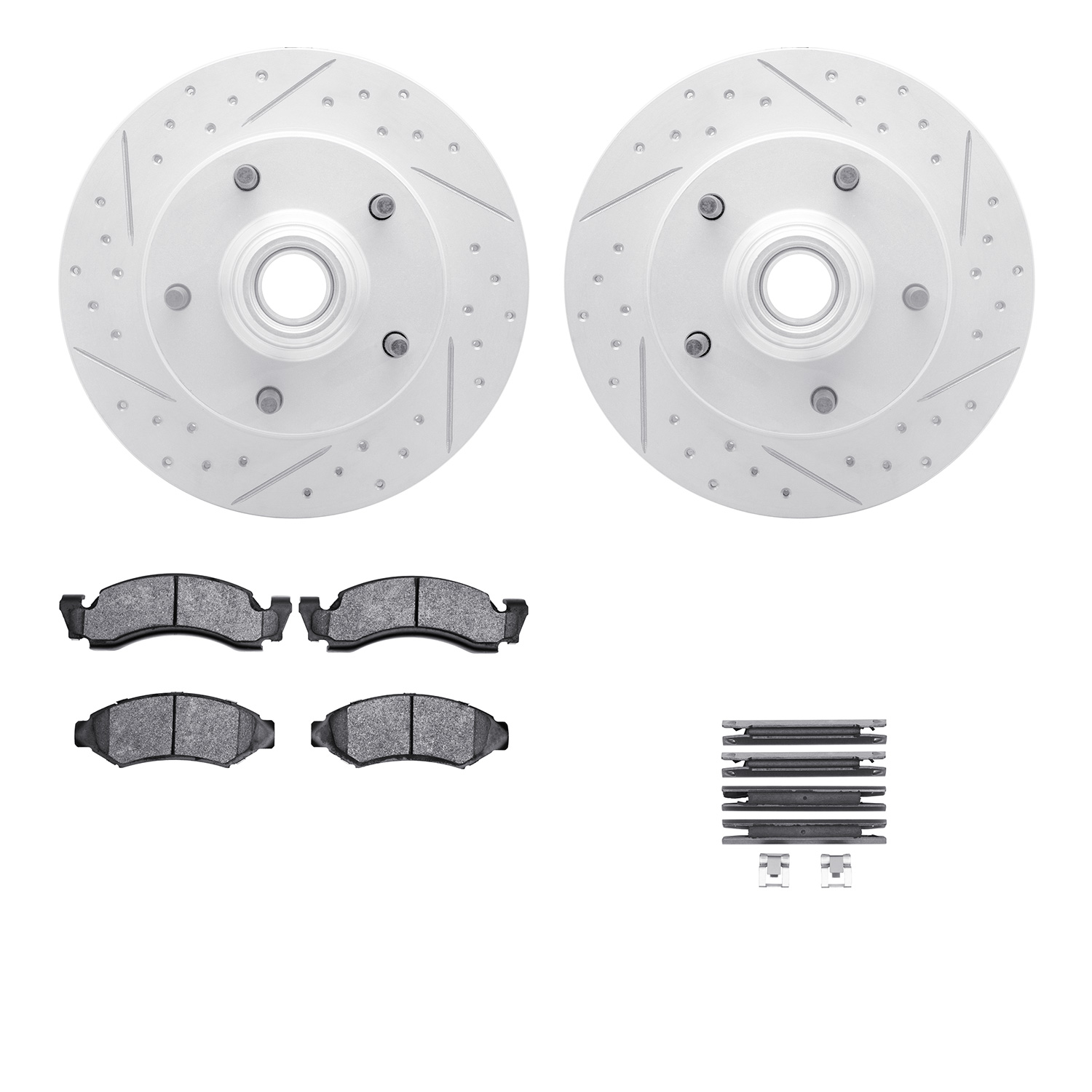 2212-99071 Geoperformance Drilled/Slotted Rotors w/Heavy-Duty Pads Kit & Hardware, 1986-1993 Ford/Lincoln/Mercury/Mazda, Positio