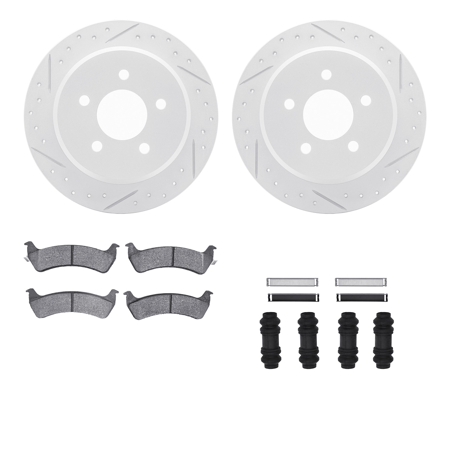 2212-99088 Geoperformance Drilled/Slotted Rotors w/Heavy-Duty Pads Kit & Hardware, 2001-2002 Ford/Lincoln/Mercury/Mazda, Positio