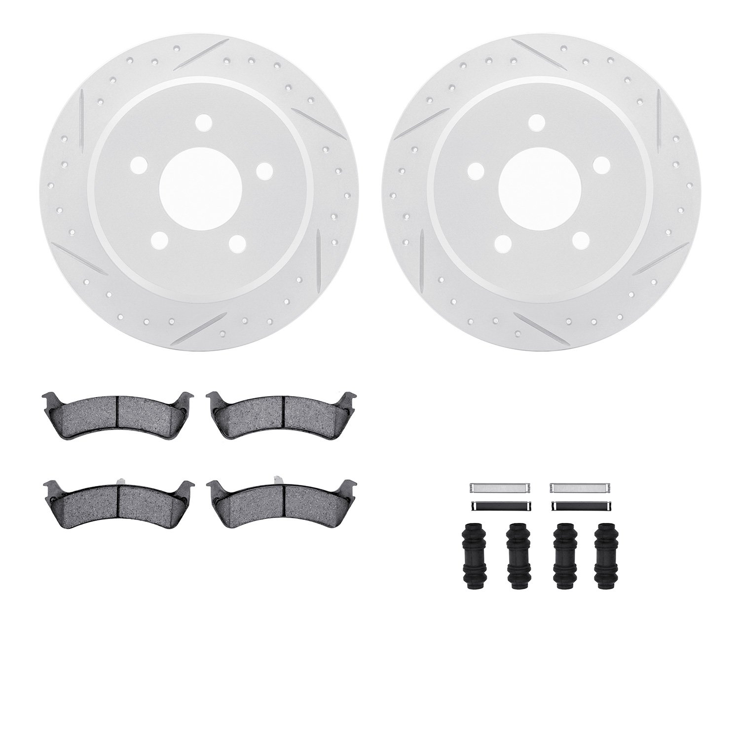 2212-99089 Geoperformance Drilled/Slotted Rotors w/Heavy-Duty Pads Kit & Hardware, 1995-2002 Ford/Lincoln/Mercury/Mazda, Positio