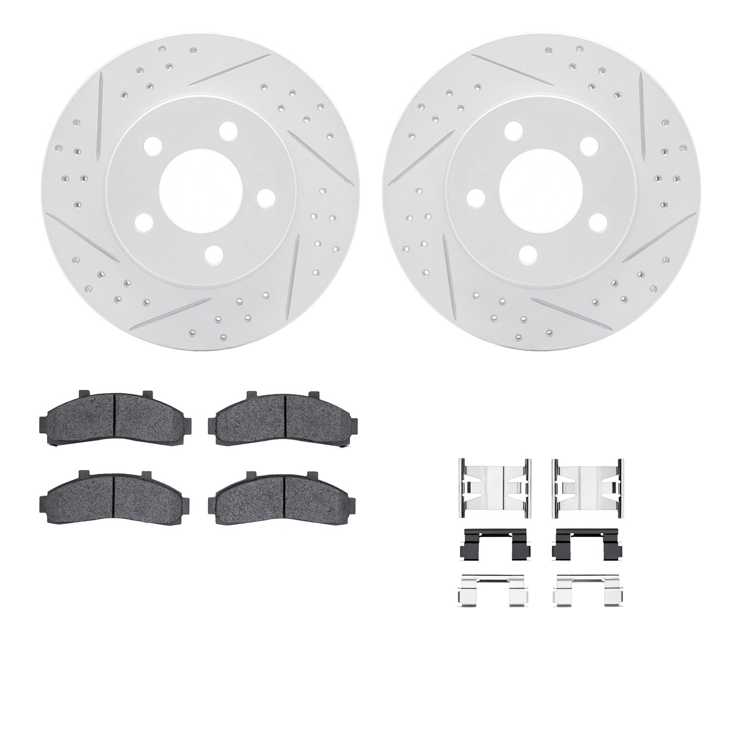 2212-99091 Geoperformance Drilled/Slotted Rotors w/Heavy-Duty Pads Kit & Hardware, 1995-2002 Ford/Lincoln/Mercury/Mazda, Positio