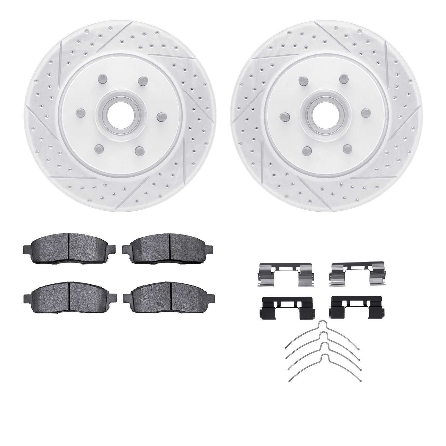 2212-99136 Geoperformance Drilled/Slotted Rotors w/Heavy-Duty Pads Kit & Hardware, 2004-2008 Ford/Lincoln/Mercury/Mazda, Positio