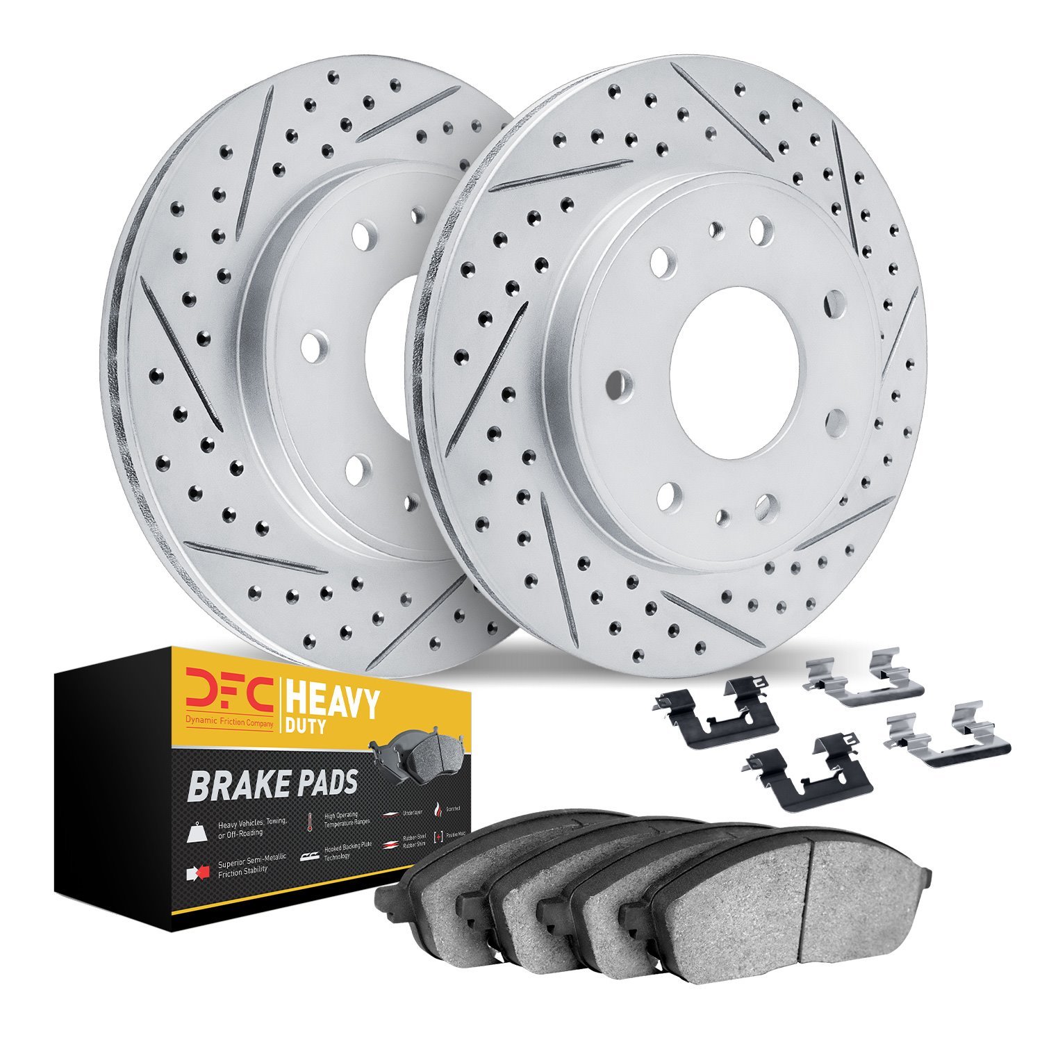 2212-99137 Geoperformance Drilled/Slotted Rotors w/Heavy-Duty Pads Kit & Hardware, 2004-2008 Ford/Lincoln/Mercury/Mazda, Positio