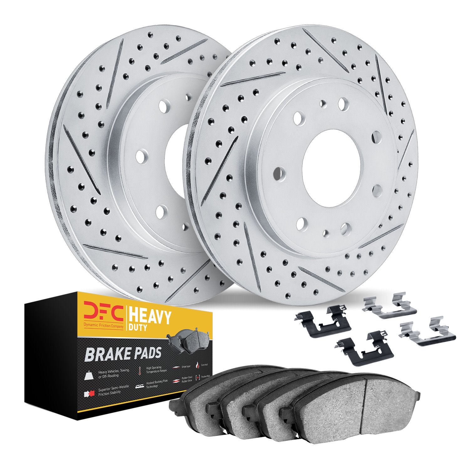 2212-99141 Geoperformance Drilled/Slotted Rotors w/Heavy-Duty Pads Kit & Hardware, 2004-2011 Ford/Lincoln/Mercury/Mazda, Positio
