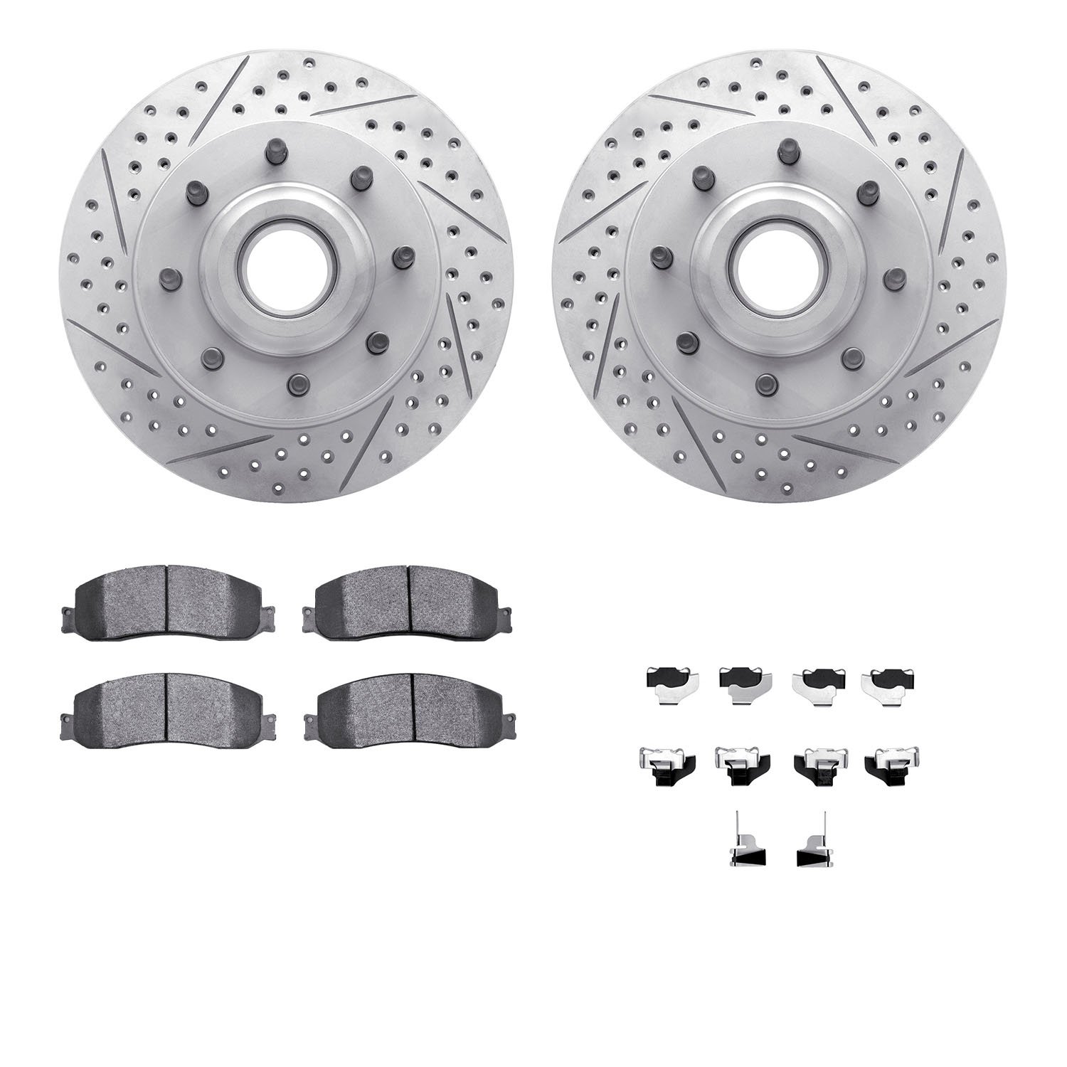 2212-99169 Geoperformance Drilled/Slotted Rotors w/Heavy-Duty Pads Kit & Hardware, 2012-2012 Ford/Lincoln/Mercury/Mazda, Positio