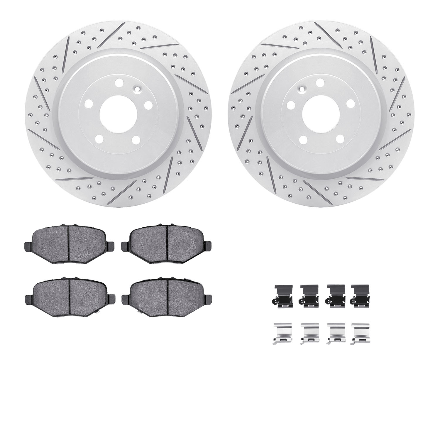 2212-99185 Geoperformance Drilled/Slotted Rotors w/Heavy-Duty Pads Kit & Hardware, 2013-2019 Ford/Lincoln/Mercury/Mazda, Positio