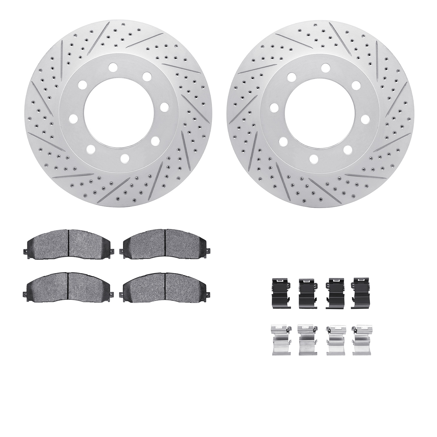 2212-99187 Geoperformance Drilled/Slotted Rotors w/Heavy-Duty Pads Kit & Hardware, Fits Select Ford/Lincoln/Mercury/Mazda, Posit