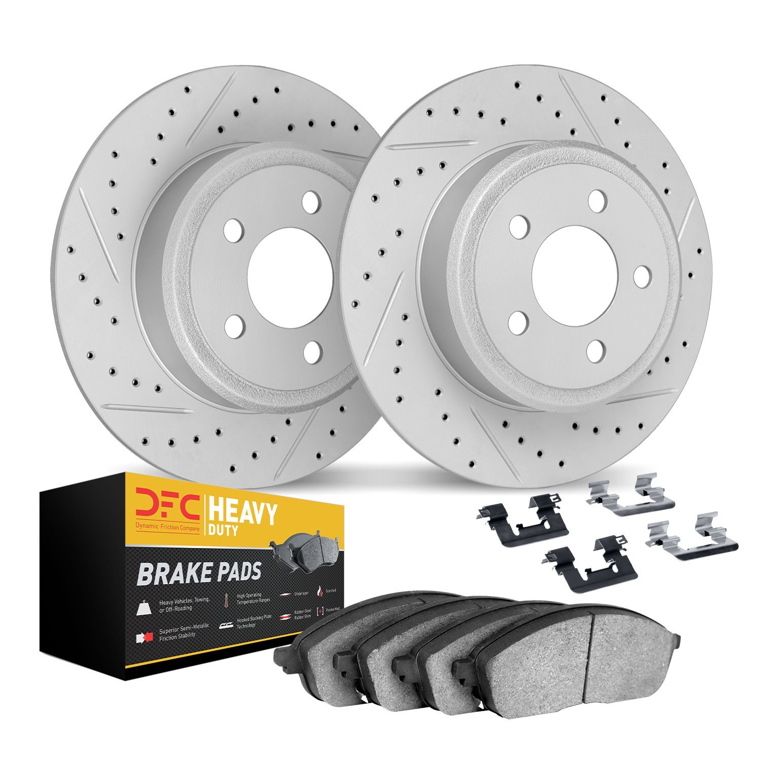 2212-99192 Geoperformance Drilled/Slotted Rotors w/Heavy-Duty Pads Kit & Hardware, 2015-2019 Ford/Lincoln/Mercury/Mazda, Positio
