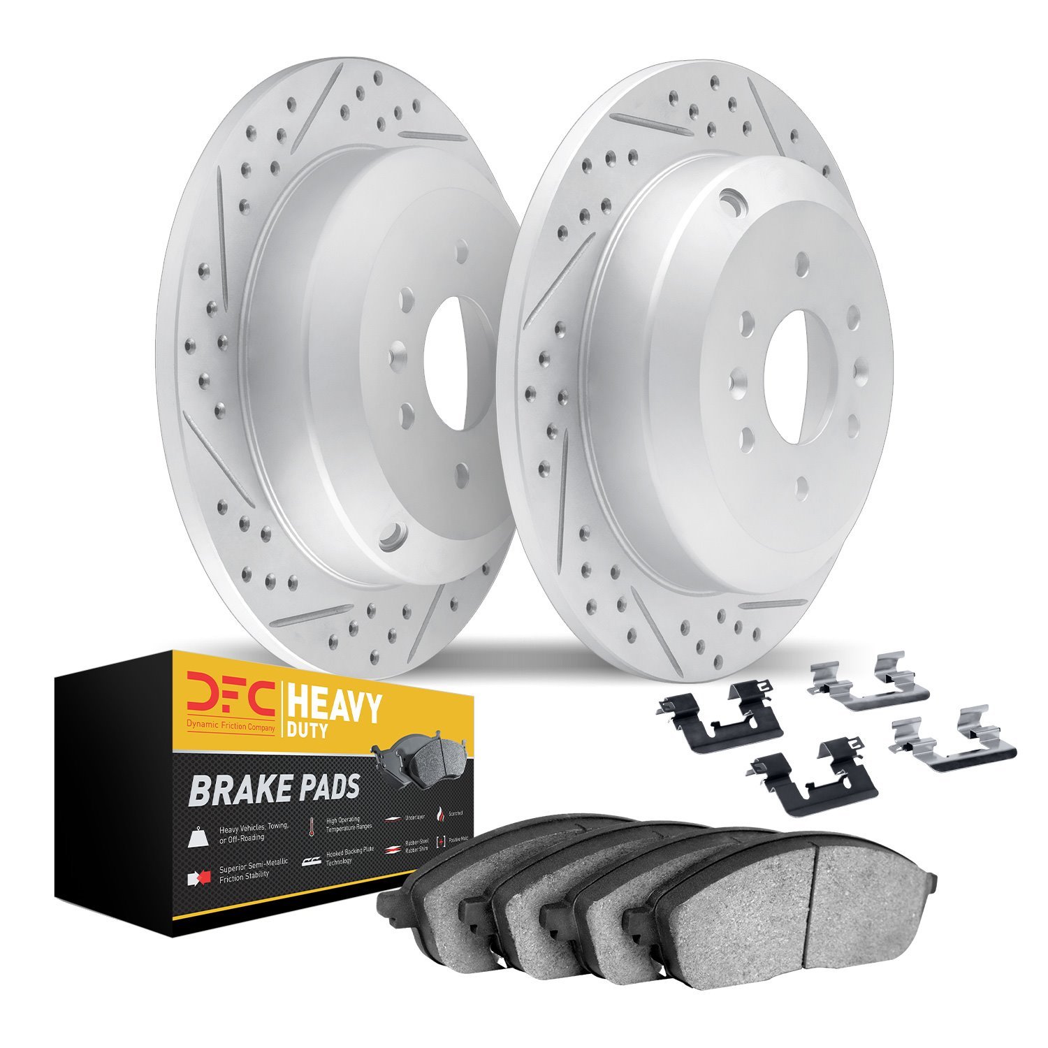 2212-99193 Geoperformance Drilled/Slotted Rotors w/Heavy-Duty Pads Kit & Hardware, 2015-2019 Ford/Lincoln/Mercury/Mazda, Positio