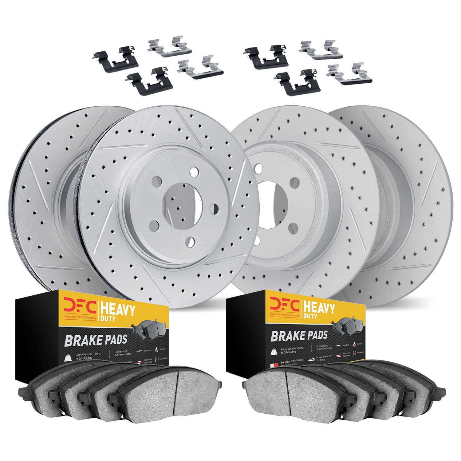 2214-40001 Geoperformance Drilled/Slotted Rotors w/Heavy-Duty Pads Kit & Hardware, 2002-2006 Multiple Makes/Models, Position: Fr