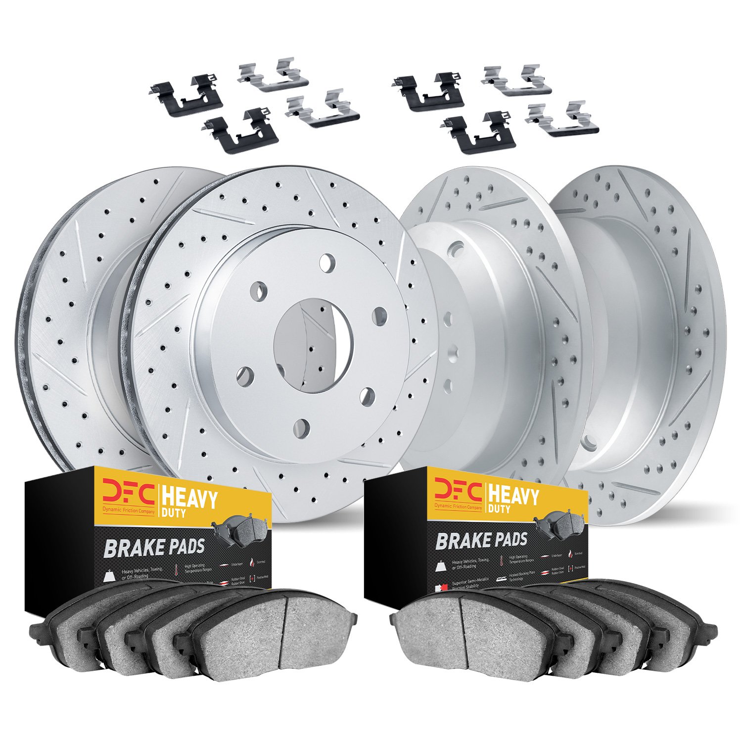 2214-40057 Geoperformance Drilled/Slotted Rotors w/Heavy-Duty Pads Kit & Hardware, Fits Select Multiple Makes/Models, Position: