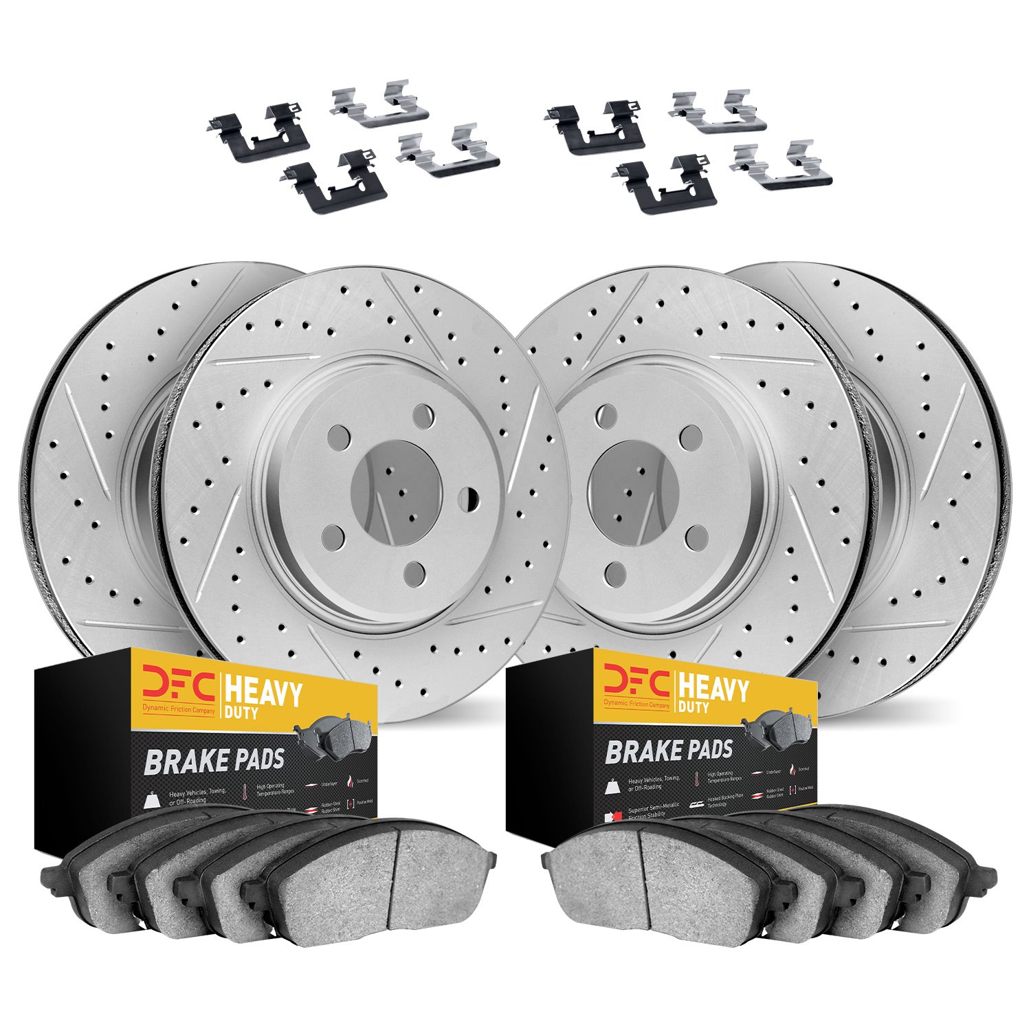 2214-76007 Geoperformance Drilled/Slotted Rotors w/Heavy-Duty Pads Kit & Hardware, 2008-2021 Lexus/Toyota/Scion, Position: Front