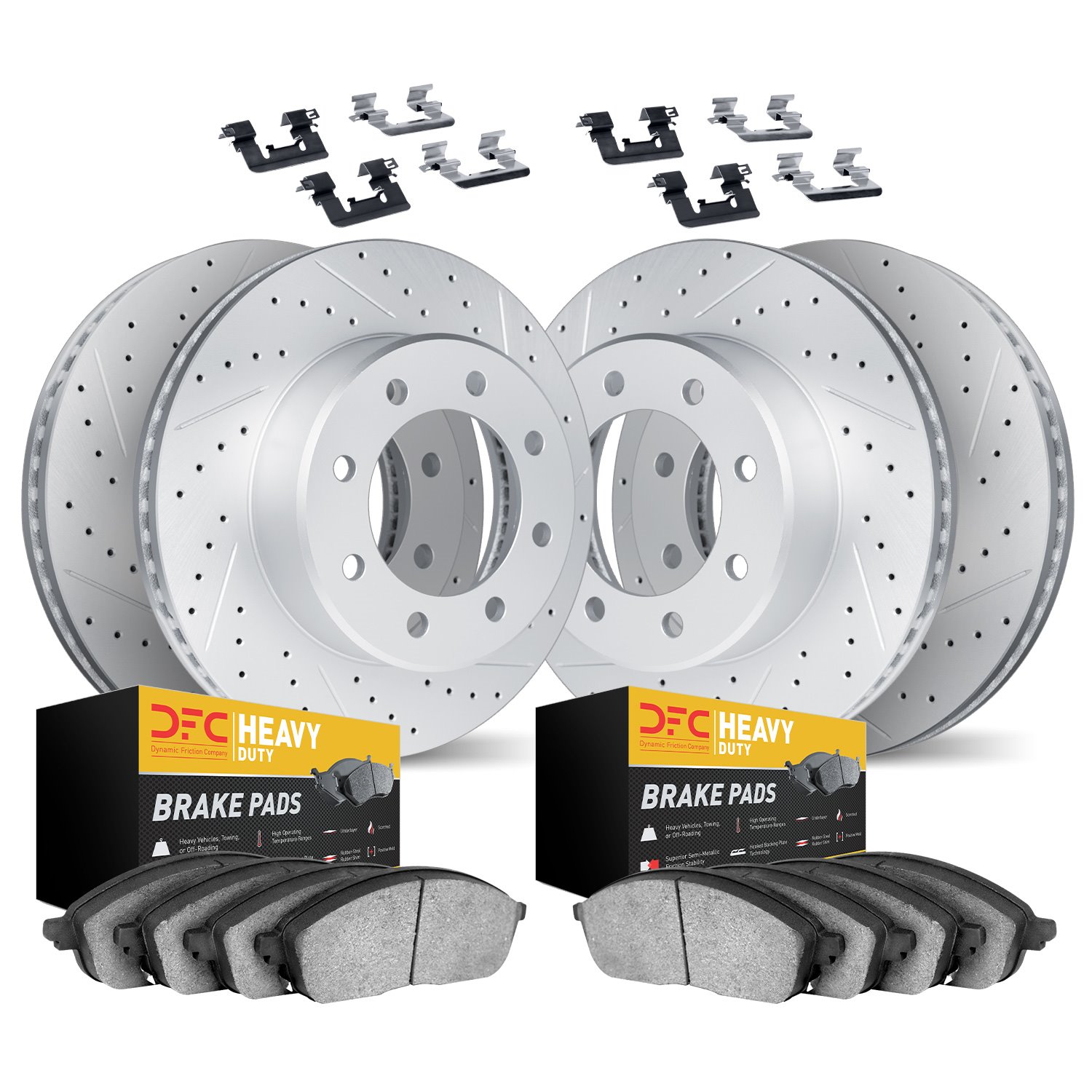 2214-99083 Geoperformance Drilled/Slotted Rotors w/Heavy-Duty Pads Kit & Hardware, 2005-2007 Ford/Lincoln/Mercury/Mazda, Positio