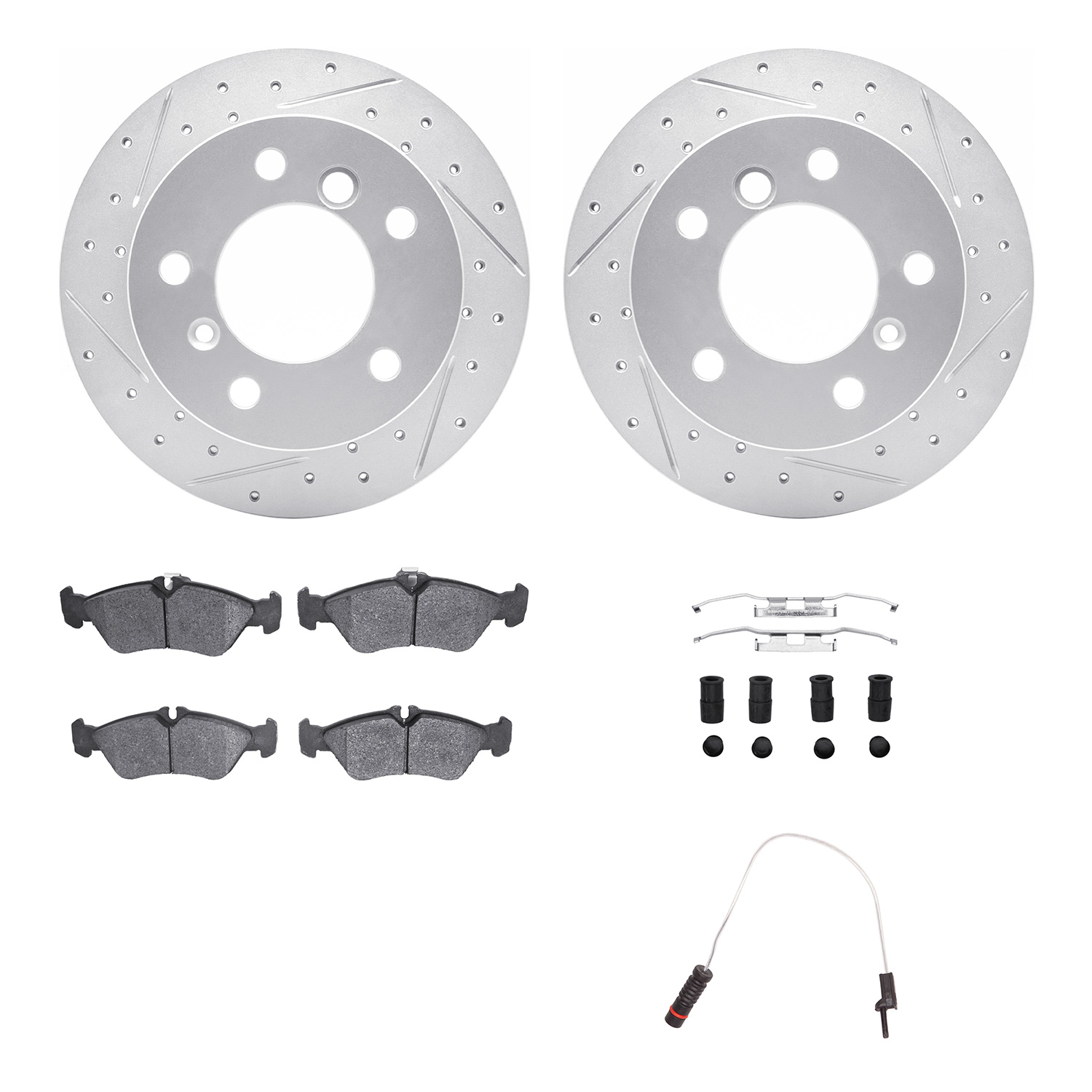 2222-40002 Geoperformance Drilled/Slotted Rotors w/Heavy-Duty Pads/Sensor & Hardware Kit, 2002-2006 Multiple Makes/Models, Posit