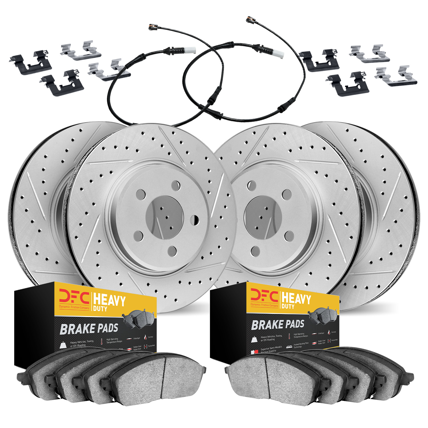 2224-40005 Geoperformance Drilled/Slotted Rotors w/Heavy-Duty Pads/Sensor & Hardware Kit, 2006-2006 Mopar, Position: Front and R