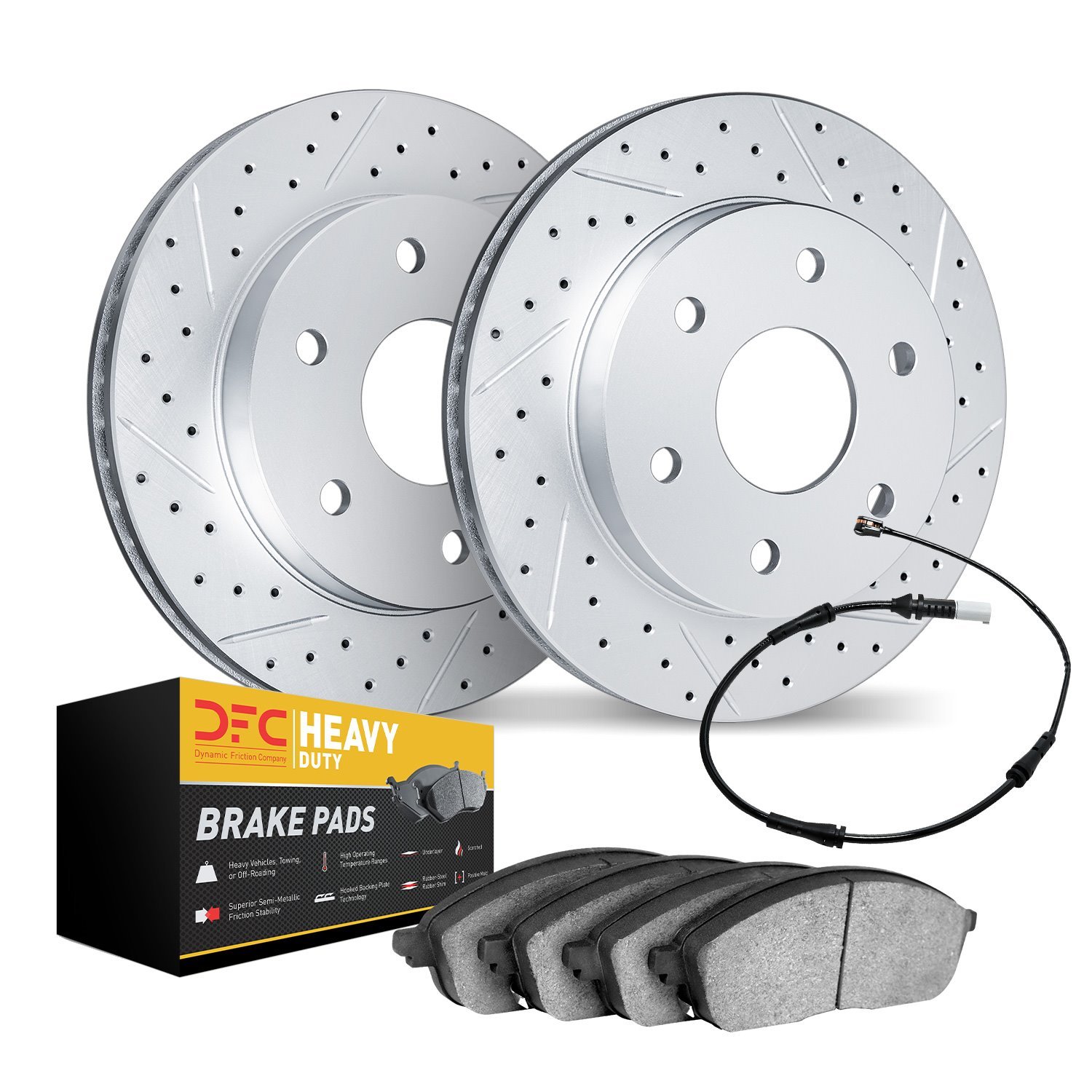 2232-40001 Geoperformance Drilled/Slotted Rotors w/Heavy-Duty Pads Kit & Sensor, 2002-2006 Multiple Makes/Models, Position: Rear