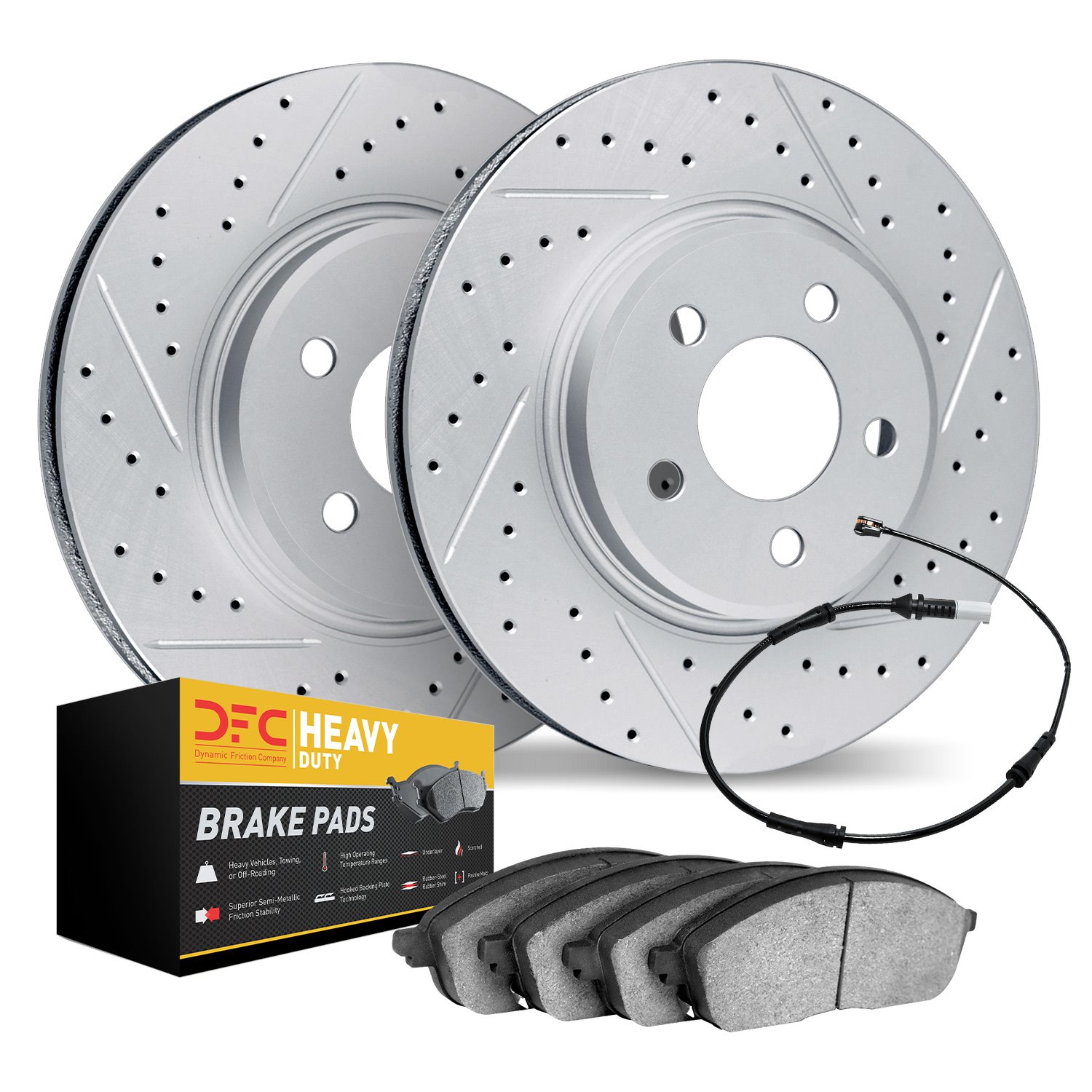 2232-40003 Geoperformance Drilled/Slotted Rotors w/Heavy-Duty Pads Kit & Sensor, 2002-2006 Multiple Makes/Models, Position: Fron