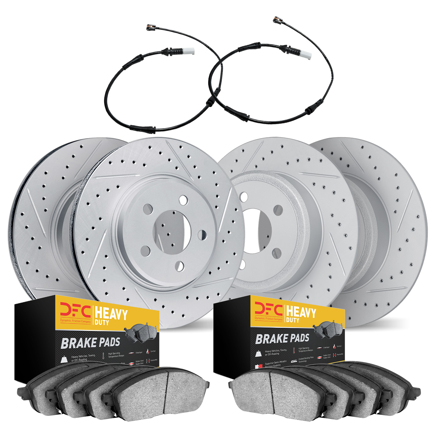 2234-40001 Geoperformance Drilled/Slotted Rotors w/Heavy-Duty Pads Kit & Sensor, 2002-2006 Multiple Makes/Models, Position: Fron