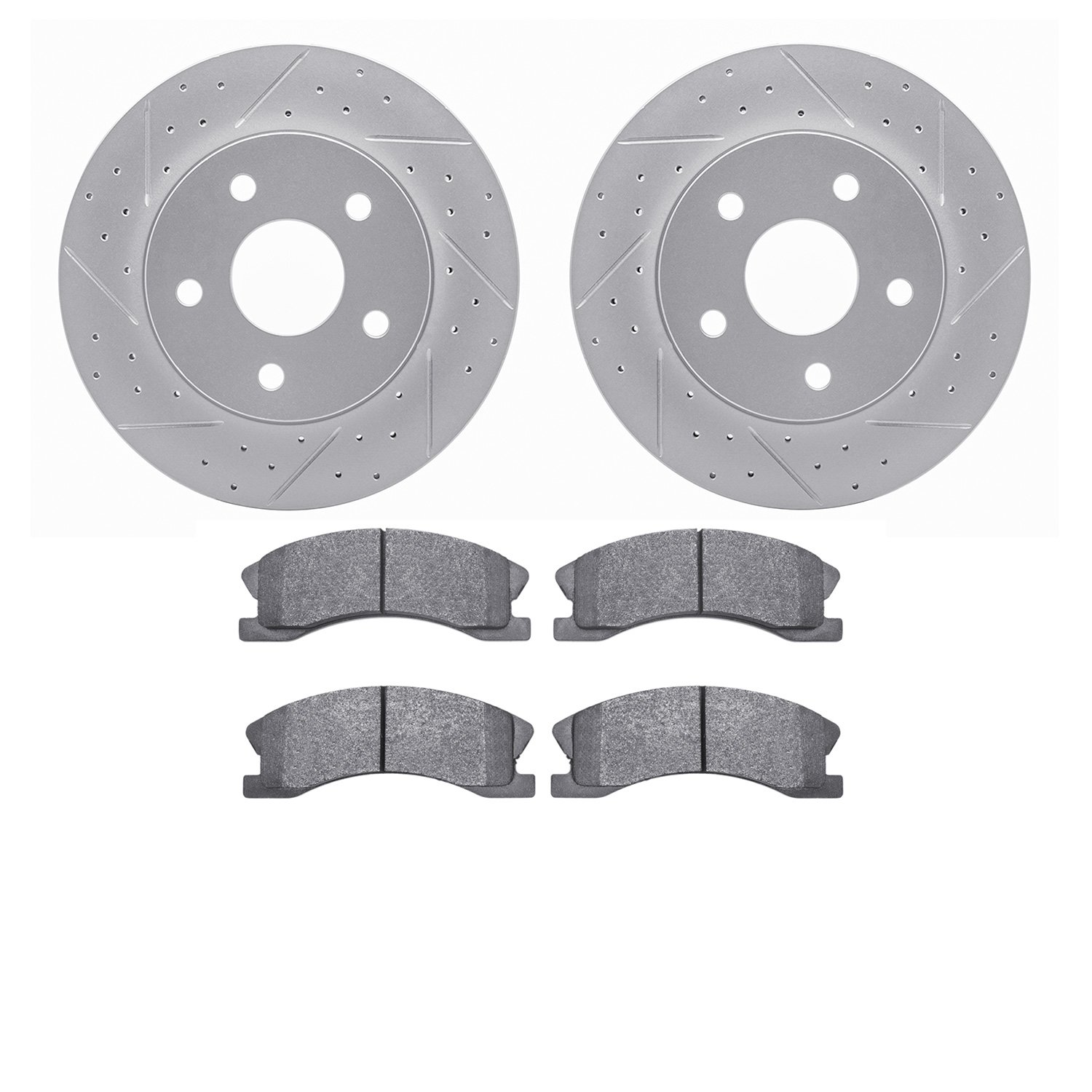 2402-42023 Geoperformance Drilled/Slotted Brake Rotors with Ultimate-Duty Brake Pads Kit, 1999-2004 Mopar, Position: Front