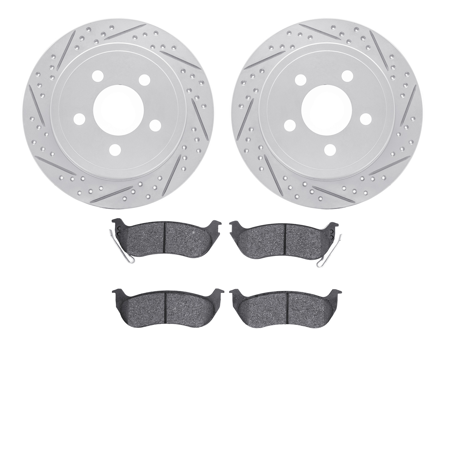 2402-42026 Geoperformance Drilled/Slotted Brake Rotors with Ultimate-Duty Brake Pads Kit, 2003-2007 Mopar, Position: Rear